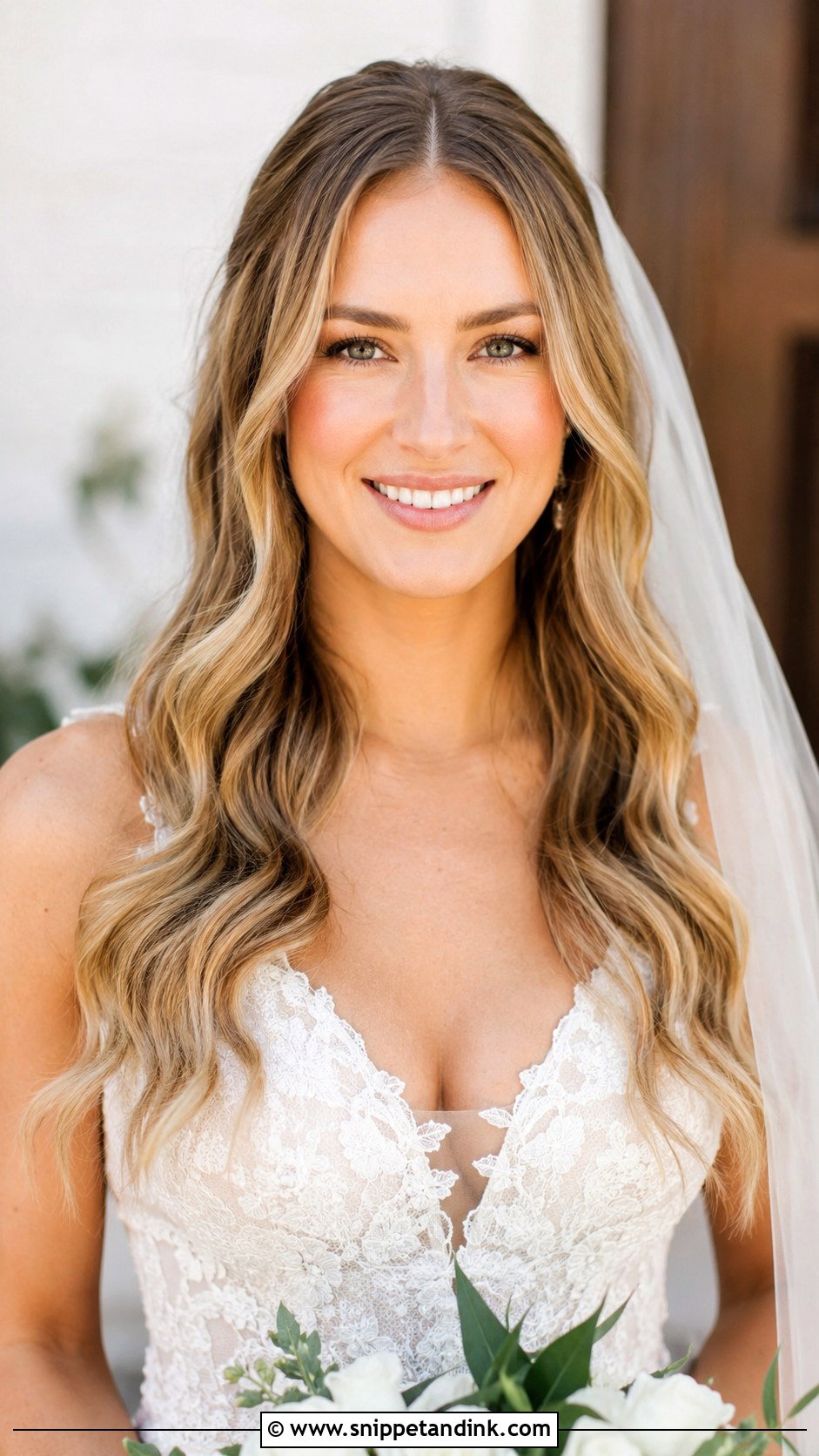 Center Part Waves for Brides - Snippet and Ink - 20 Wedding Day Hair Down Ideas
