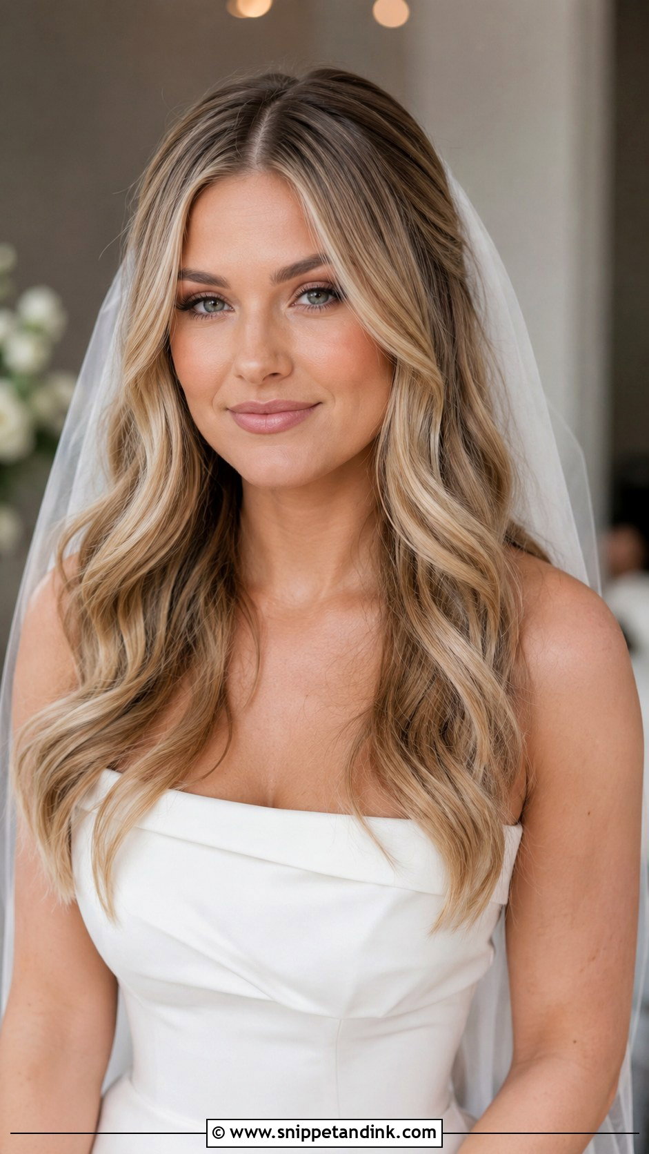 Center Part Wavy Wedding Hairstyle - Snippet and Ink - 30 Wedding Hairstyles Down