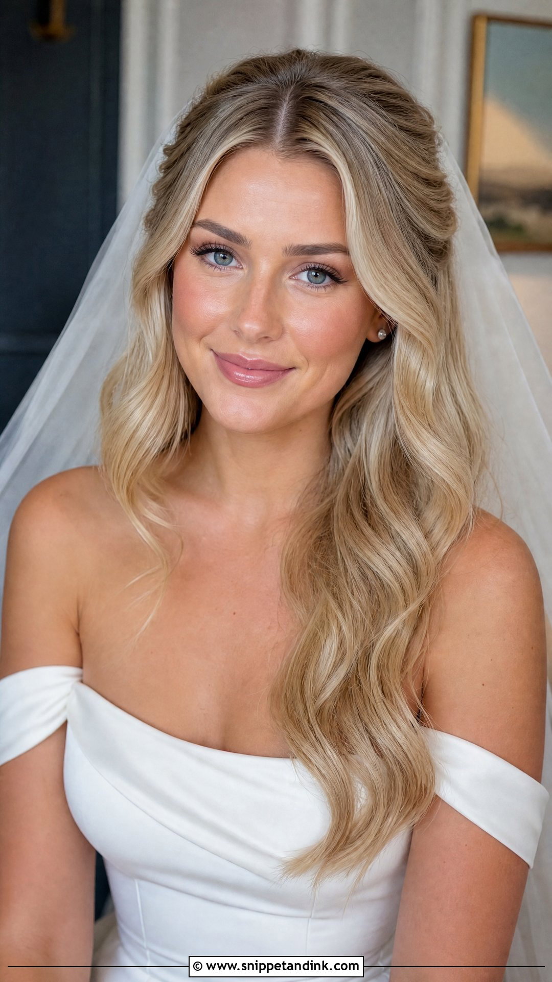 Center Part Wedding Hairstyle For Long Hair - Snippet and Ink - 20 Wedding Hairstyles for Long Hair Off Shoulder Dress