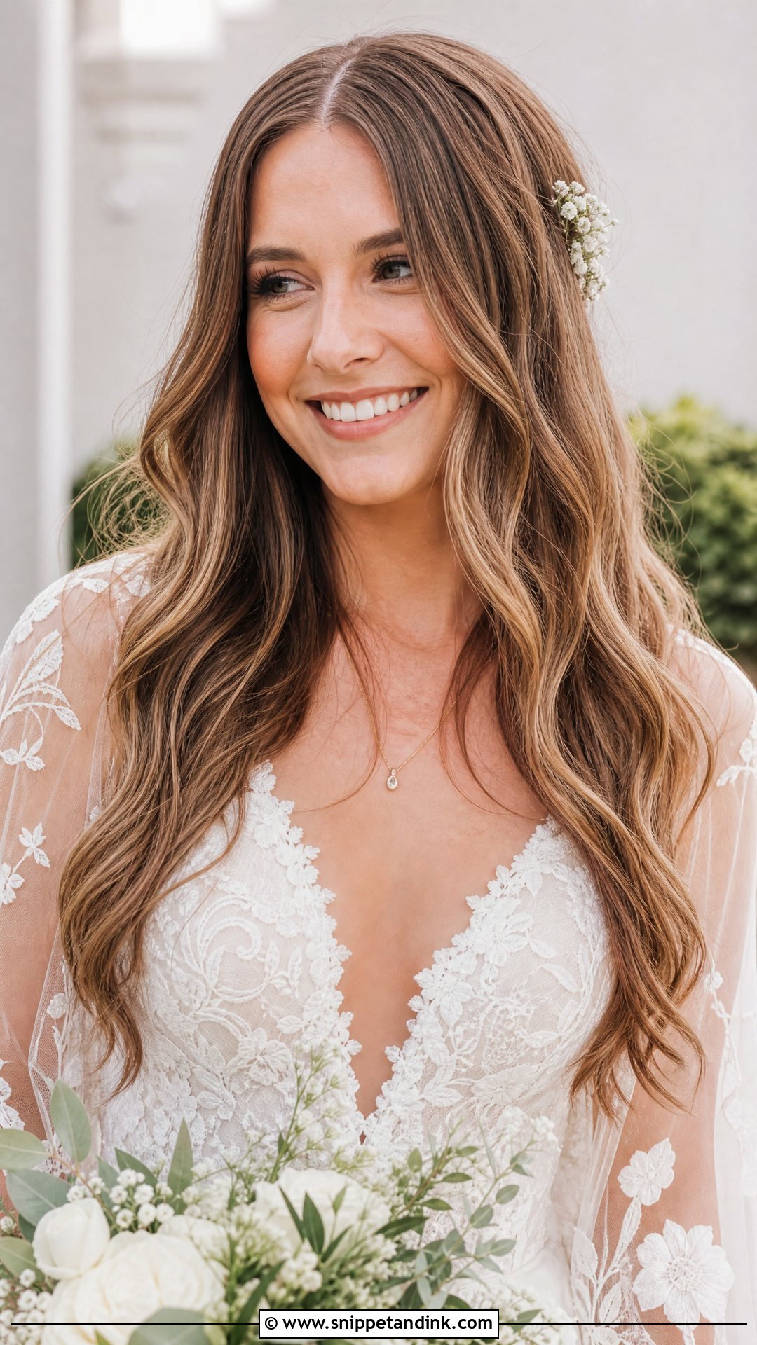 Center Parted Boho Waves - Snippet and Ink - 20 70s Wedding Hair Ideas