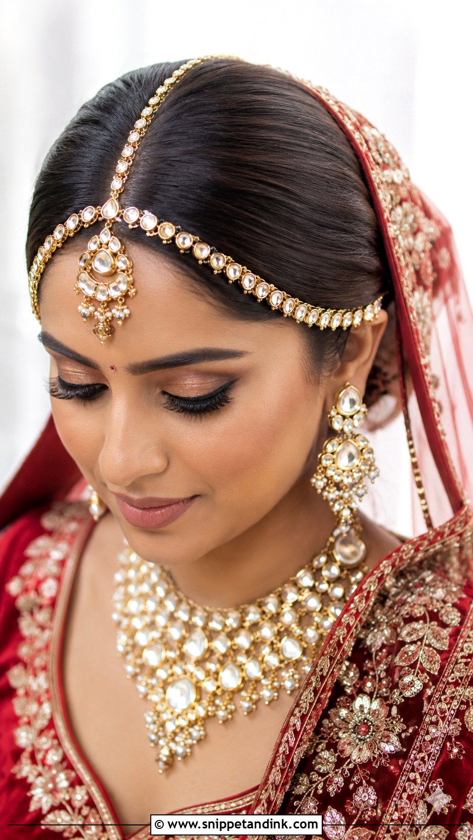 Center Parted Bridal Mathapatti Bun - Snippet and Ink - 20 Bridal Mathapatti Hairstyles