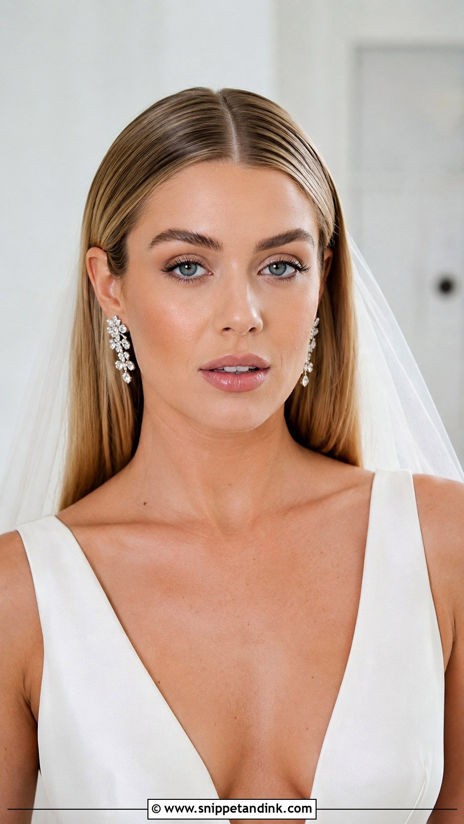 Center Parted Sleek Open Hair - Snippet and Ink - 20 Open Bridal Hairstyle Ideas