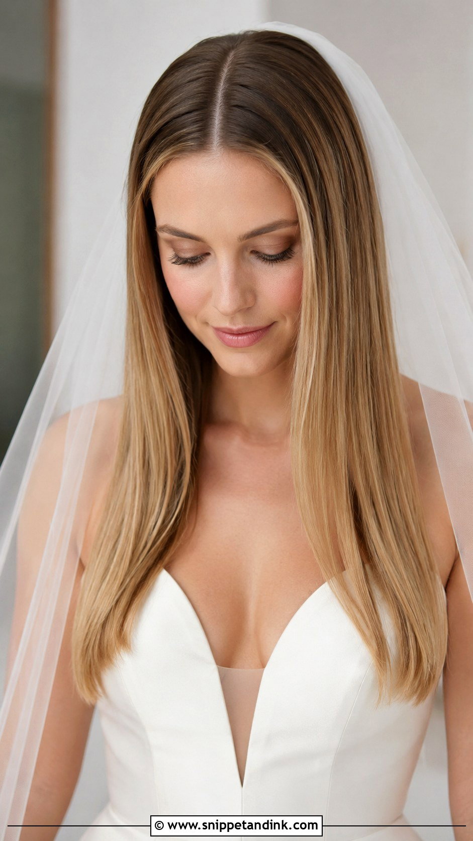 Center Parted Straight Hair Down - Snippet and Ink - 25 Straight Bridal Hair Ideas