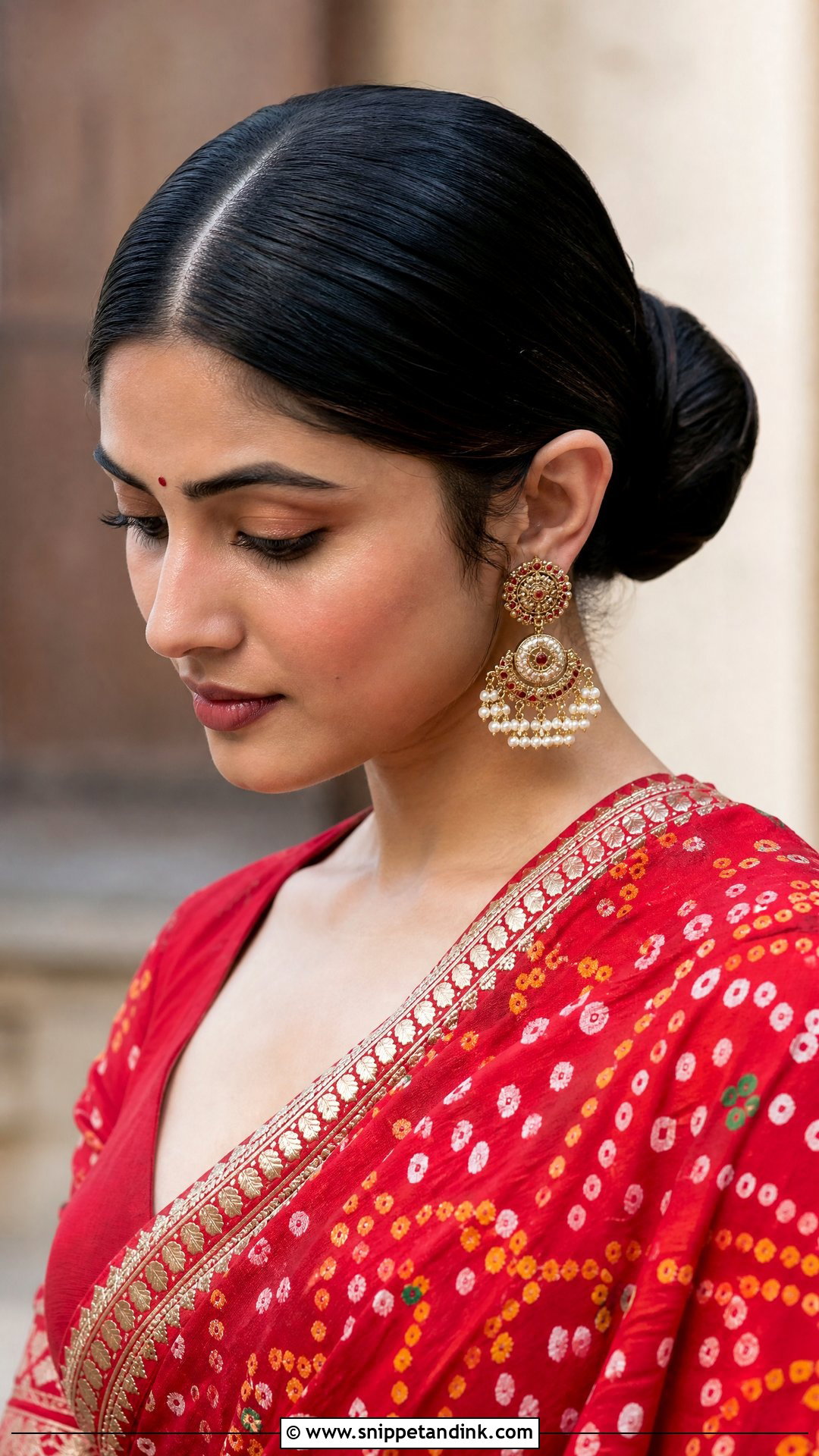 Centre Parted Low Bun - Snippet and Ink - 20 Indian Hairstyle for Mom of Bride Ideas