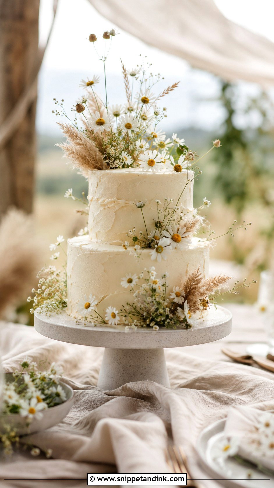 Chamomile Boho Wedding Cake - Snippet and Ink - 20 Chamomile Wedding Cake Ideas