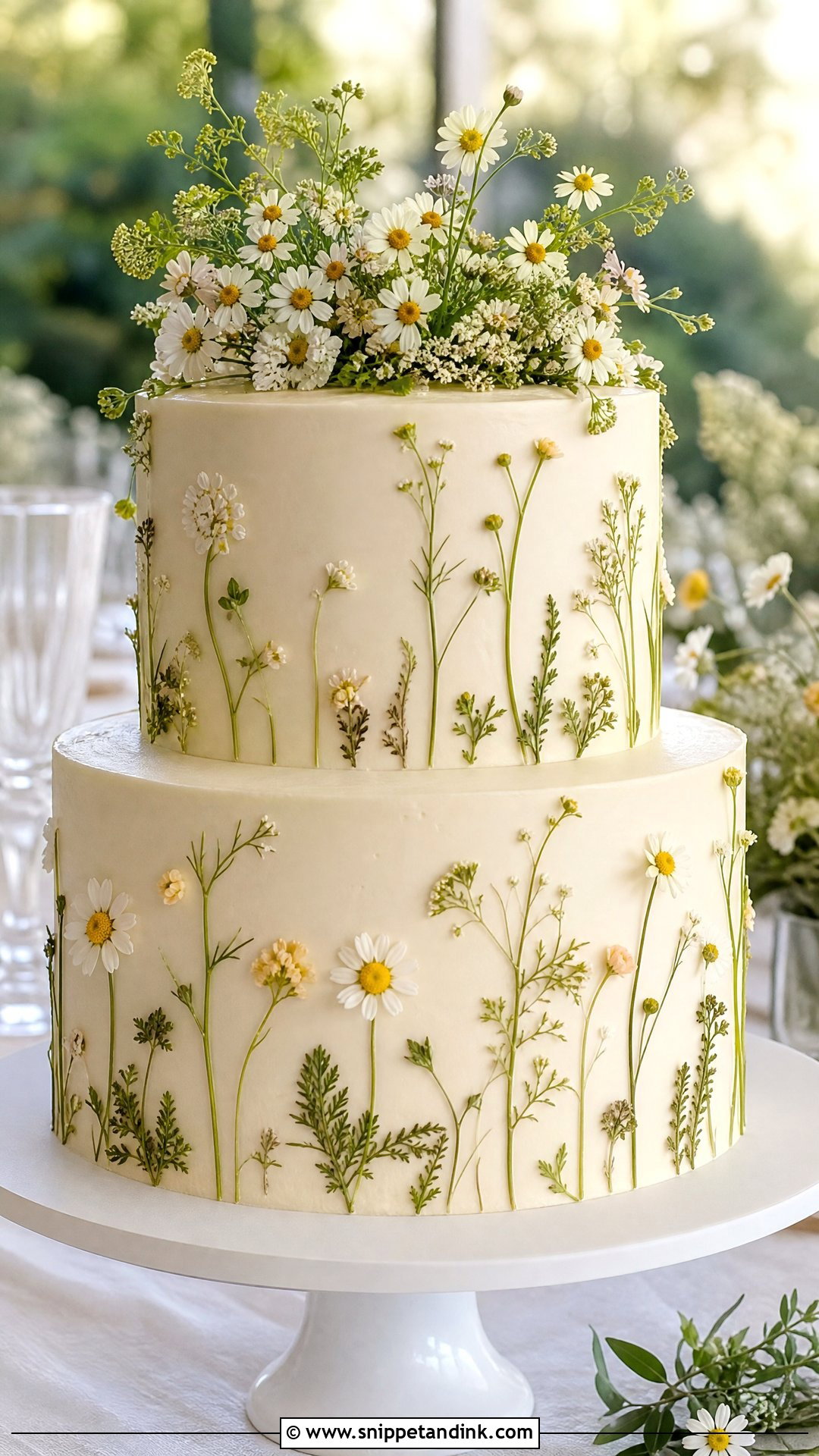 Chamomile Daisy Wedding Cake - Snippet and Ink - 25 Daisy Themed Cake Ideas for Wedding