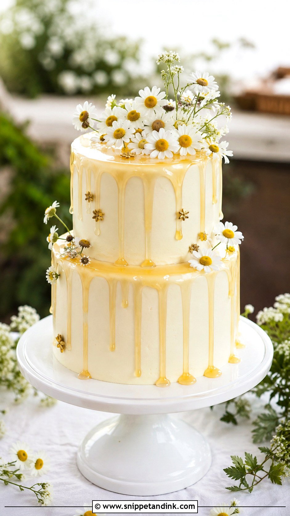 Chamomile Drip Wedding Cake - Snippet and Ink - 20 Chamomile Wedding Cake Ideas