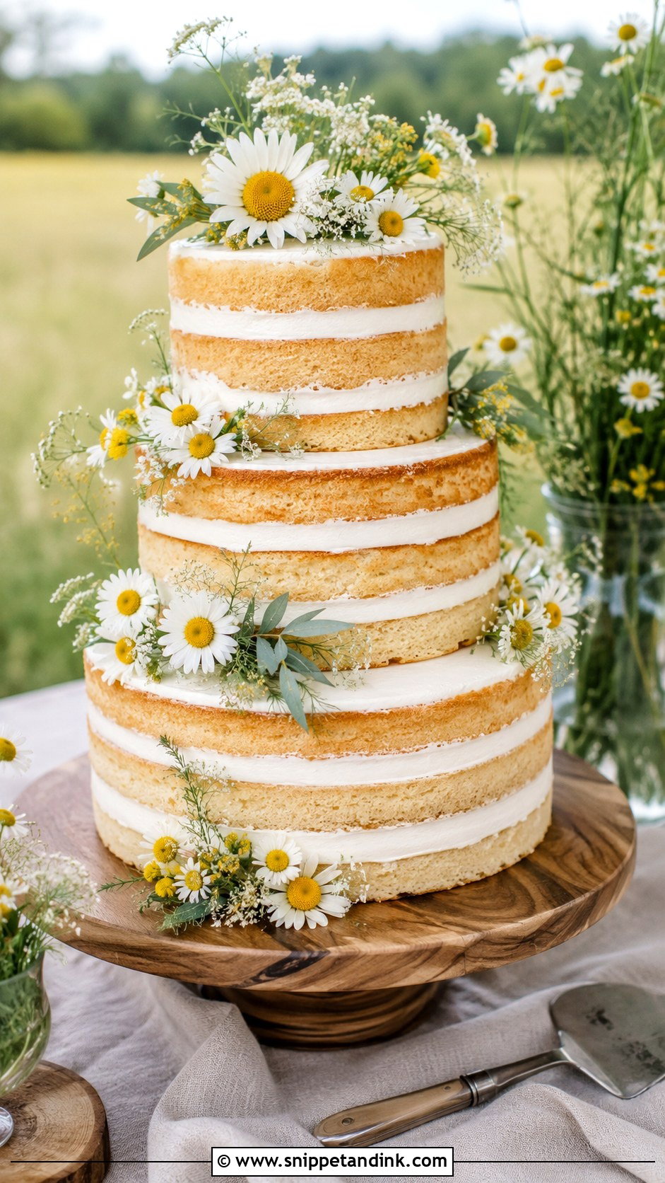 Chamomile Naked Wedding Cake - Snippet and Ink - 20 Chamomile Wedding Cake Ideas