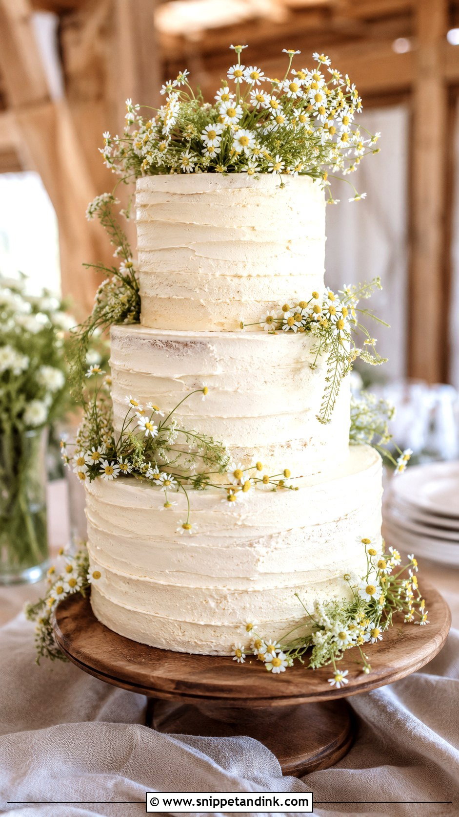 Chamomile Rustic Wedding Cake - Snippet and Ink - 20 Chamomile Wedding Cake Ideas