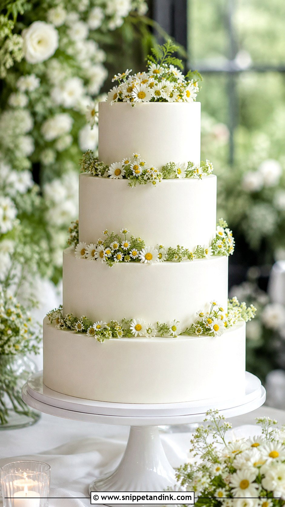 Chamomile Tiered Wedding Cake - Snippet and Ink - 20 Chamomile Wedding Cake Ideas