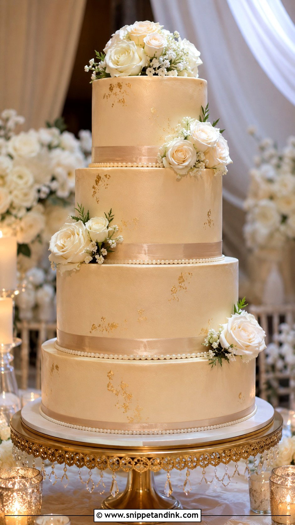 Champagne 4 Tier Wedding Cake - Snippet and Ink - 20 Elegant 4 Tier Wedding Cakes