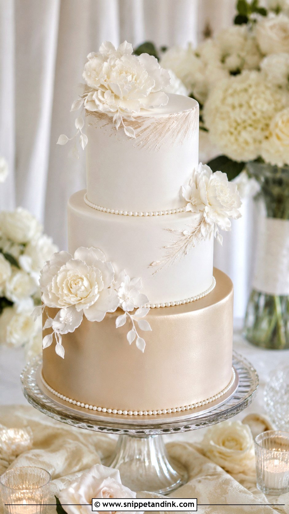 Champagne And White Two Tone Wedding Cake - Snippet and Ink - 20 Two Tone Wedding Cake Ideas