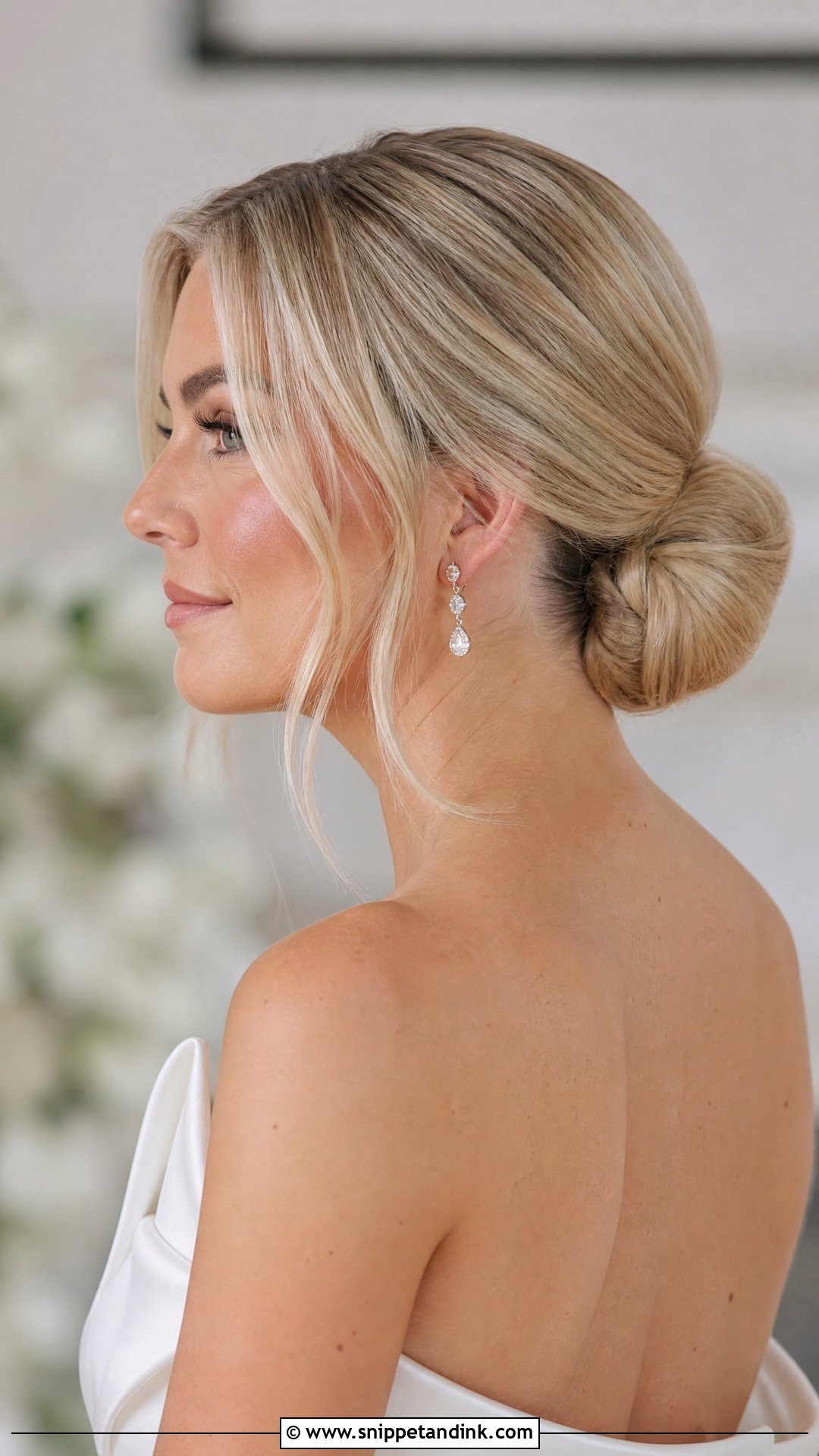 Champagne Blonde Low Bun - Snippet and Ink - 20 Blonde Hair Bride Ideas