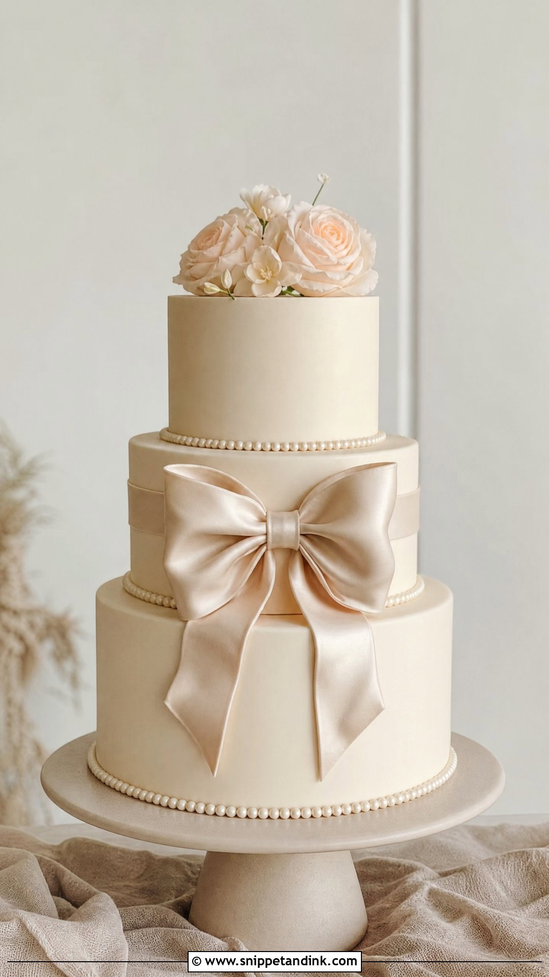 Champagne Bow Wedding Cake - Snippet and Ink - 35 Bow Cake Ideas for Wedding
