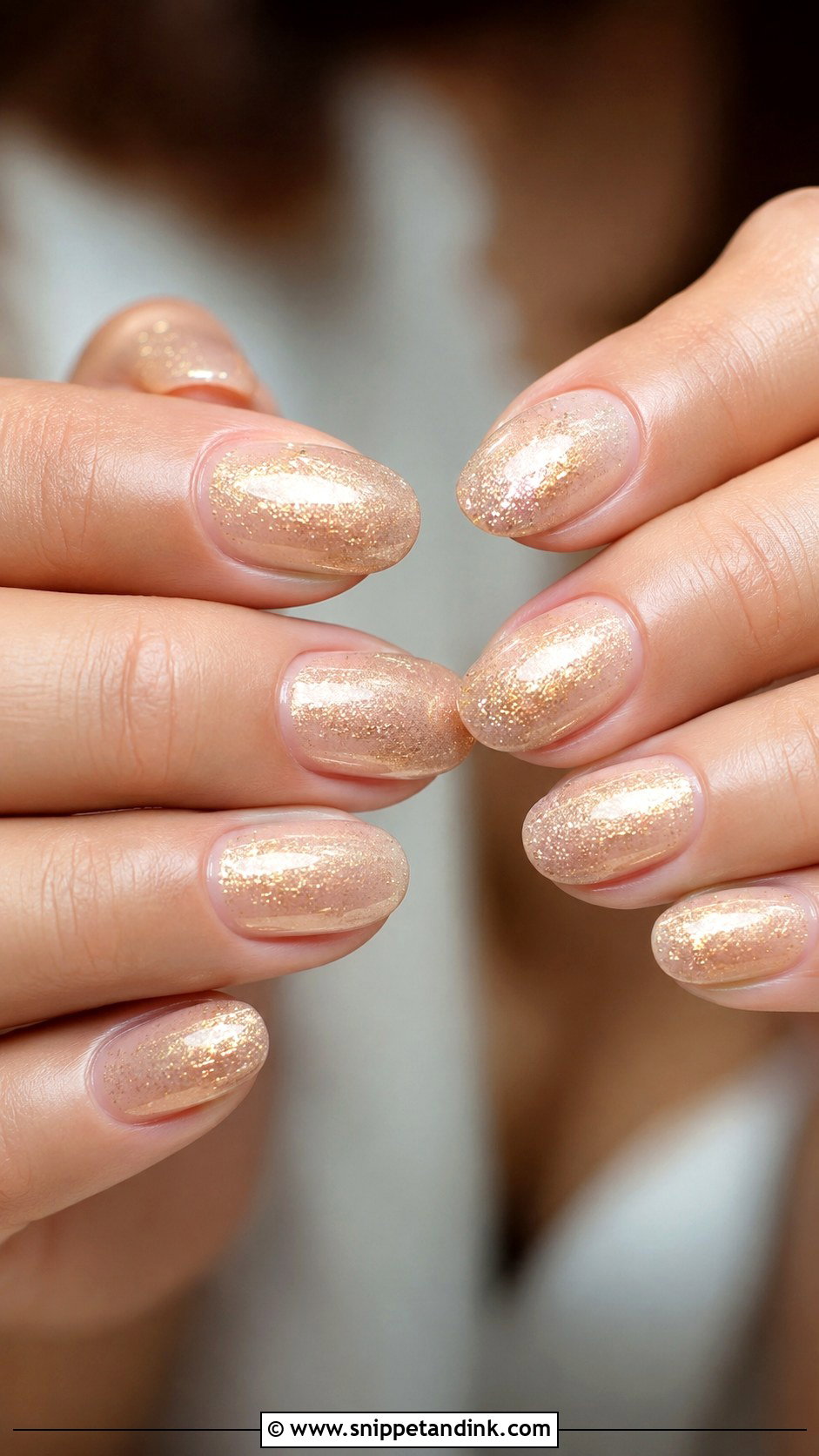 Champagne Bridal Nails With Gold Shimmer - Snippet and Ink - 20 Bridal Nails with Gold