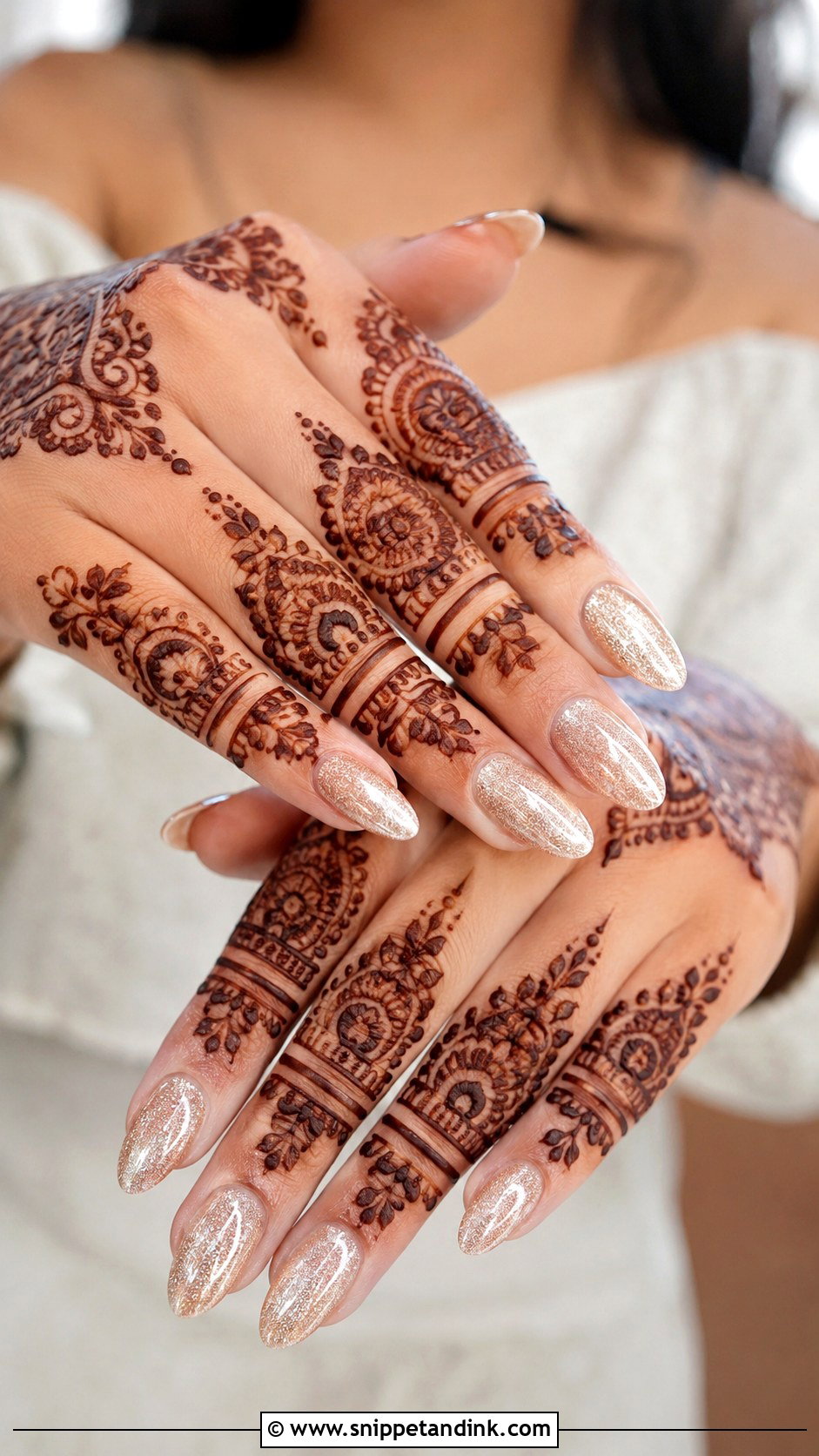 Champagne Bridal Nails With Mehendi - Snippet and Ink - 20 Bridal Nails with Mehendi
