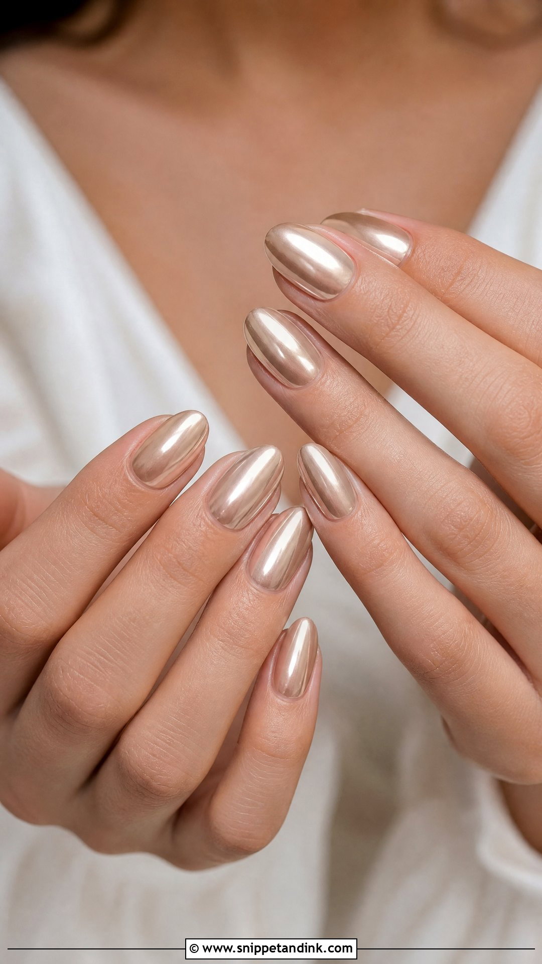 Champagne Chrome Bridesmaid Nails - Snippet and Ink - 25 Fall Bridesmaid Wedding Nails