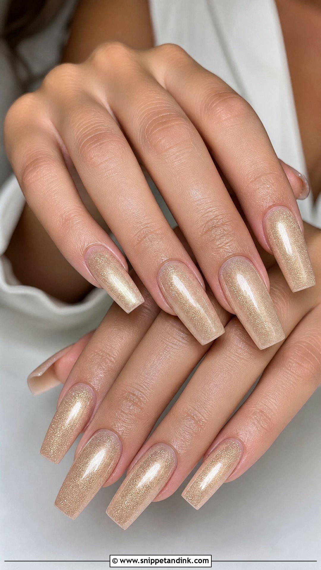 Champagne Coffin Wedding Nails - Snippet and Ink - 25 Coffin Wedding Nails