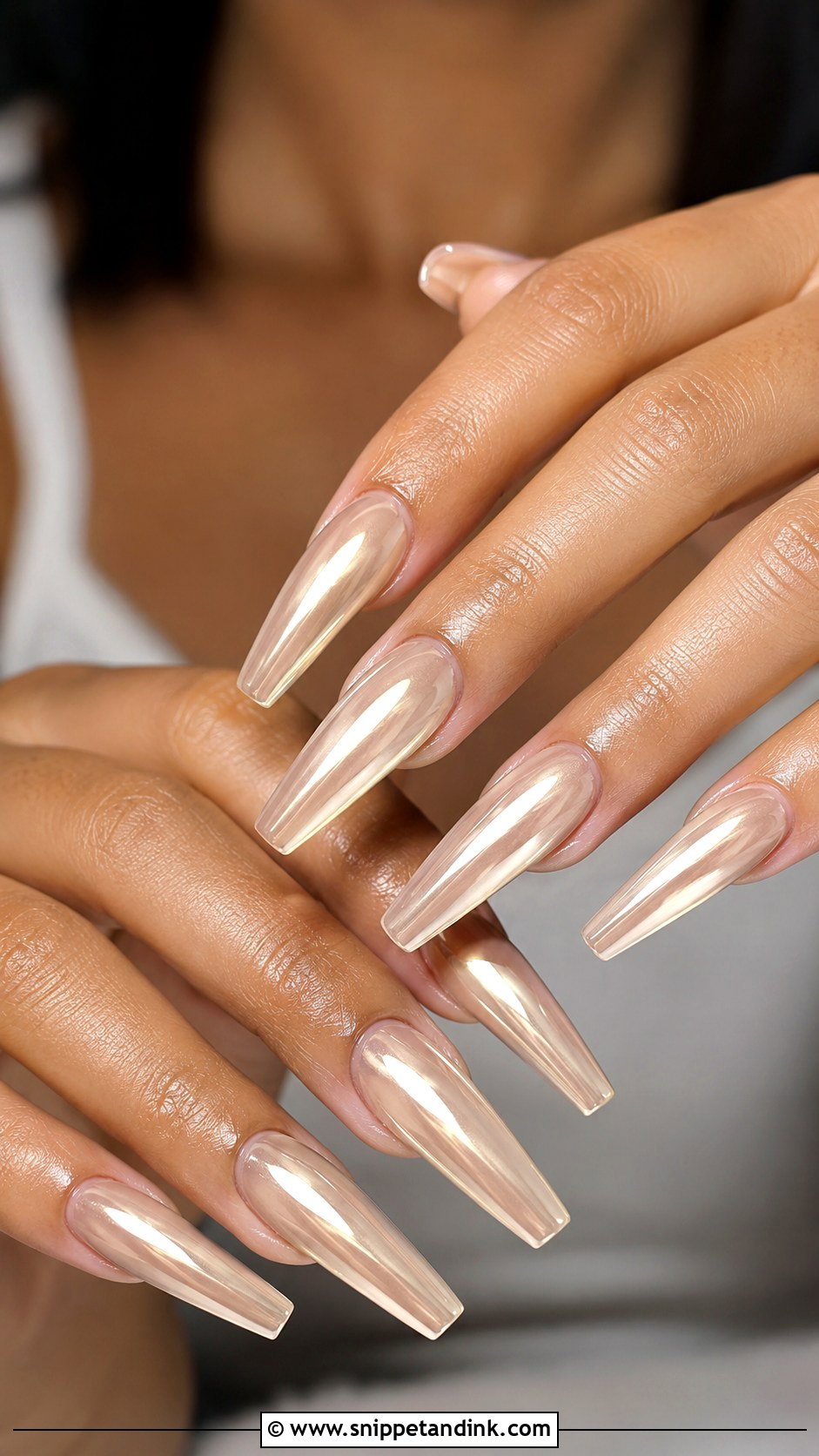 Champagne Coffin Wedding Nails - Snippet and Ink - 20 Champagne Wedding Nails