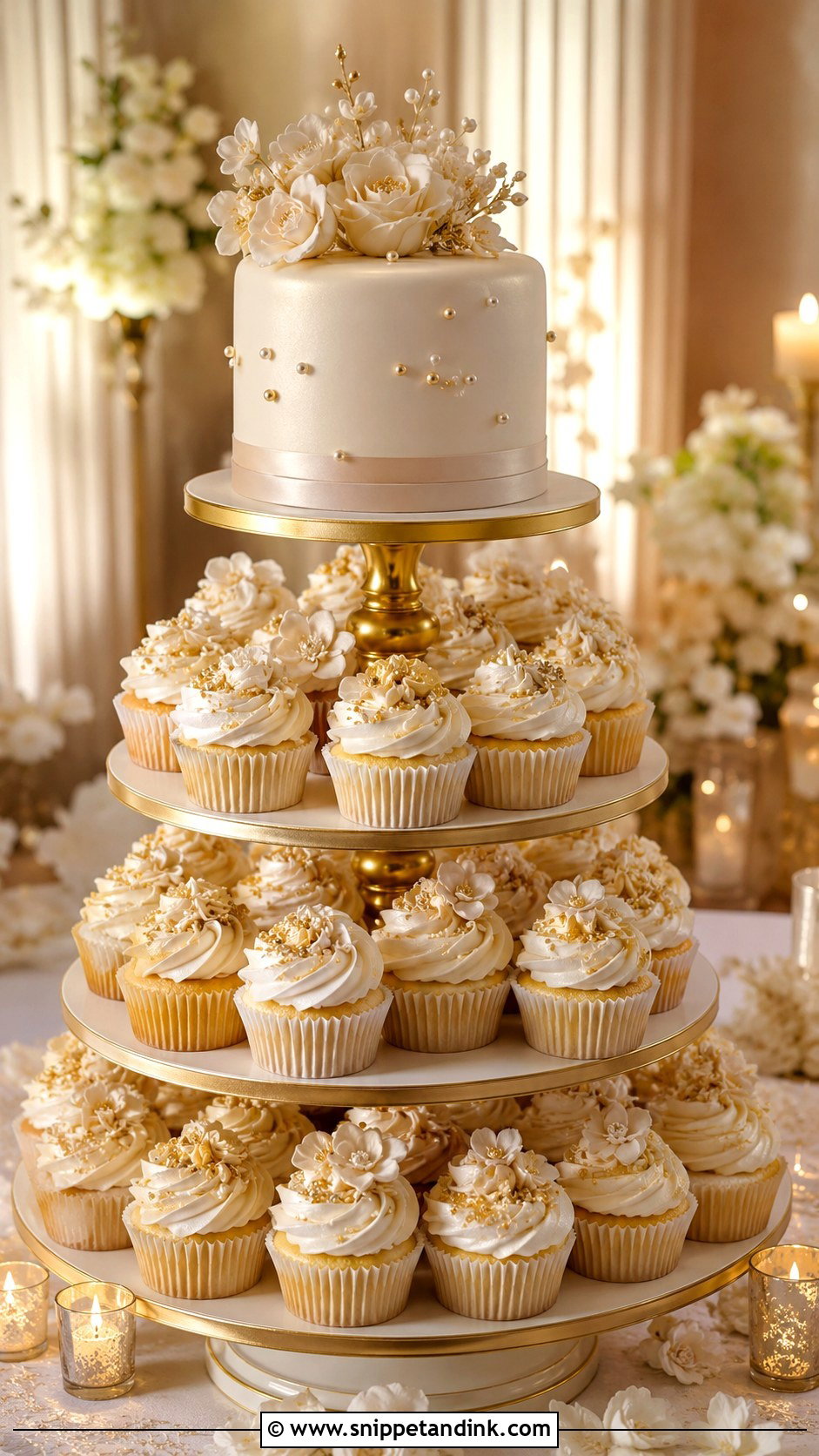 Champagne Color Cupcake Wedding Cake - Snippet and Ink - 25 Elegant Cupcake Wedding Cake Ideas