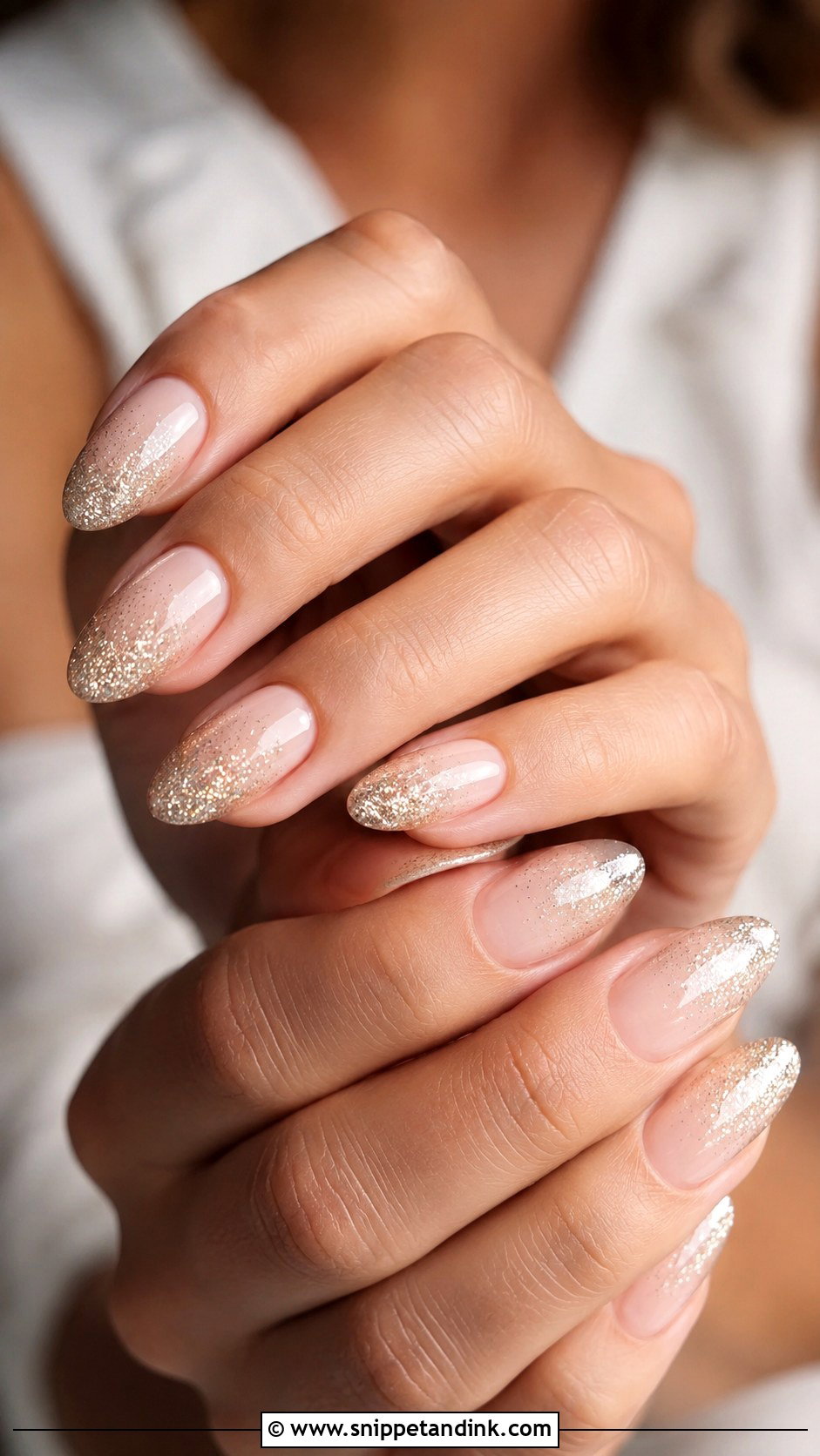 Champagne Glitter Almond Wedding Nails - Snippet and Ink - 20 Almond Shape Wedding Nails for Bride