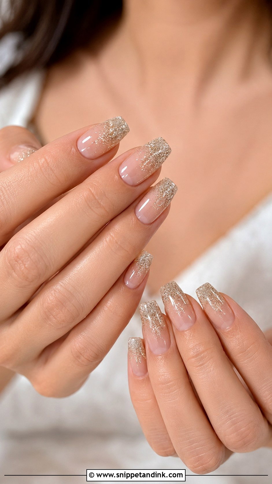Champagne Glitter Bridal Nails - Snippet and Ink - 20 Sparkle Bridal Wedding Nails for Bride