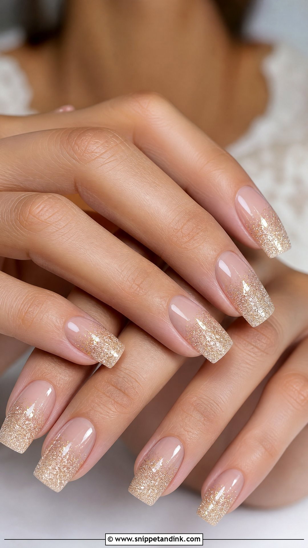 Champagne Glitter Ombre Nails For Sister Wedding - Snippet and Ink - 20 Nails for Sisters Wedding