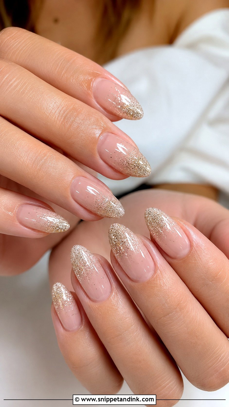 Champagne Glitter Wedding Guest Nails - Snippet and Ink - 20 Wedding Guest Nail Designs