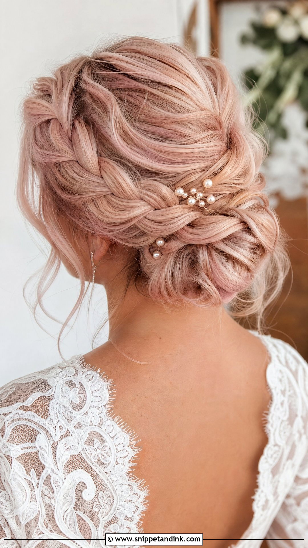 Champagne Pink Braided Updo - Snippet and Ink - 20 Pink Hair Wedding Ideas