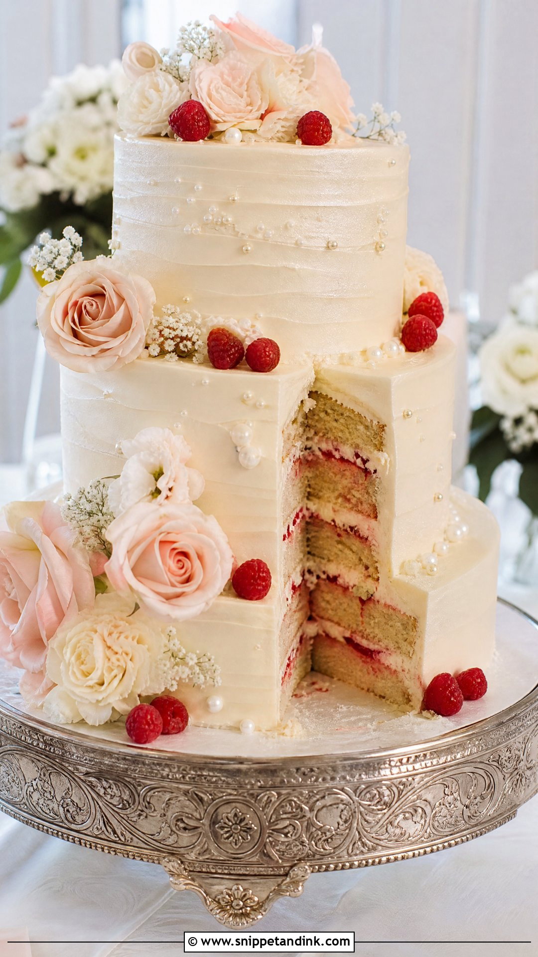 Champagne Raspberry Wedding Cake - Snippet and Ink - 20 Raspberry Wedding Cake Ideas