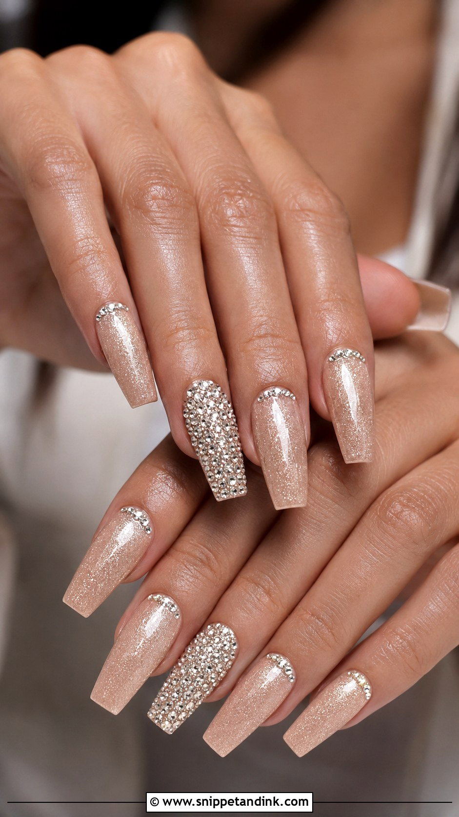 Champagne Rhinestone Wedding Nails - Snippet and Ink - 20 Champagne Wedding Nails