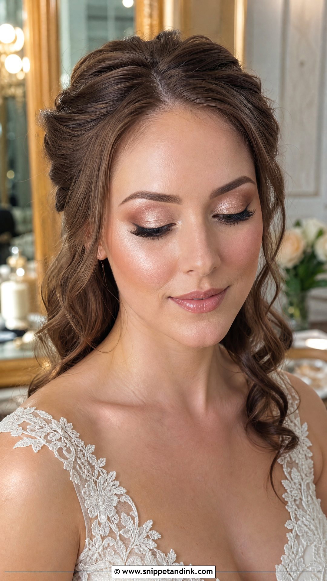 Champagne Shimmer Hooded Eye Bridal Makeup - Snippet and Ink - 20 Hooded Eye Bridal Makeup Ideas