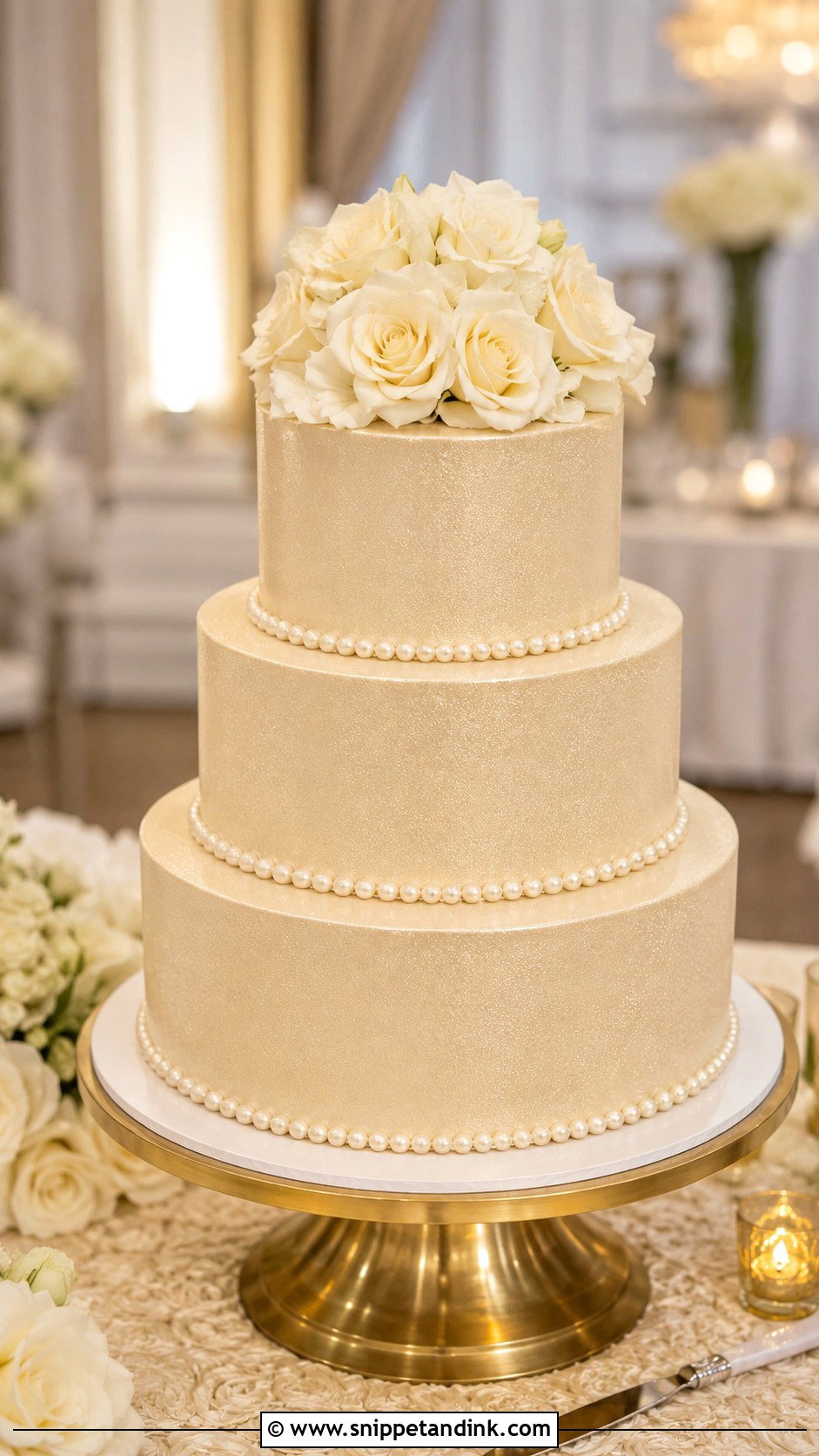 Champagne Shimmer Wedding Cake - Snippet and Ink - 20 Shimmer Wedding Cake Ideas