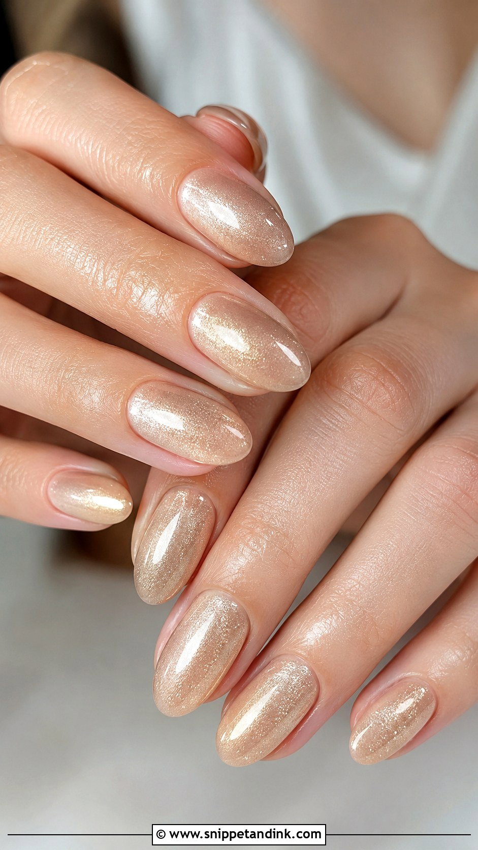 Champagne Shimmer Wedding Nails - Snippet and Ink - 20 Wedding Nail Inspo Ideas