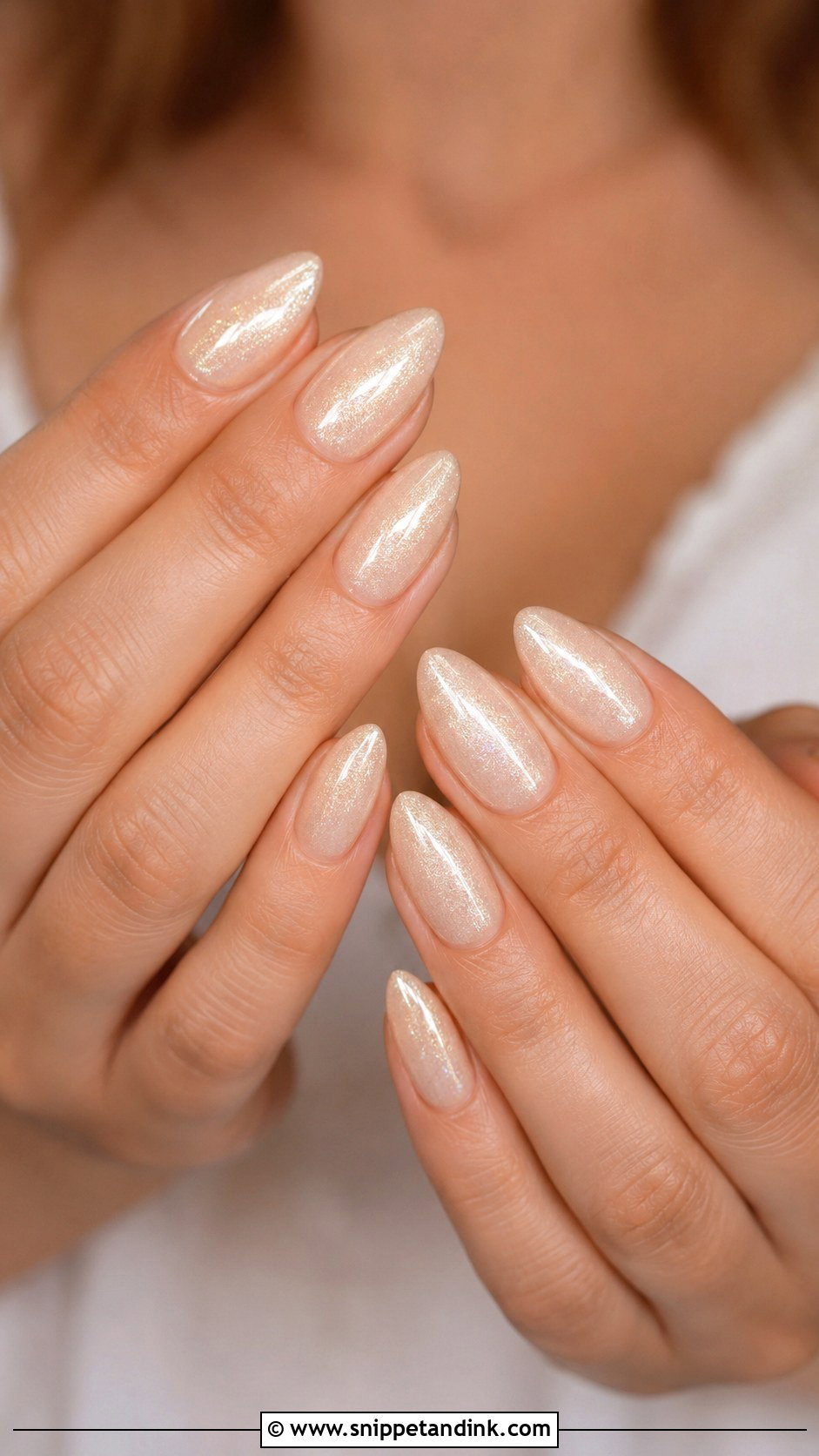 Champagne Shimmer Wedding Nails - Snippet and Ink - 30 Wedding Nail Inspo for Bride Ideas