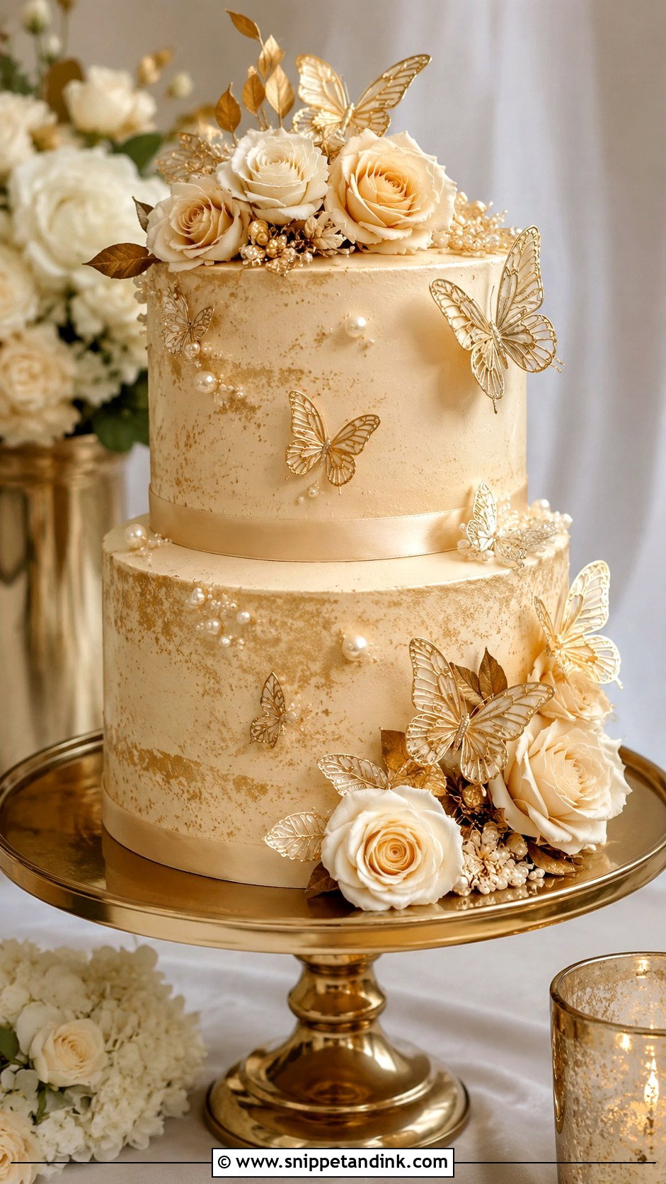 Champagne Two Tier Butterfly Wedding Cake - Snippet and Ink - 20 Two Tier Butterfly Cake Ideas for Wedding
