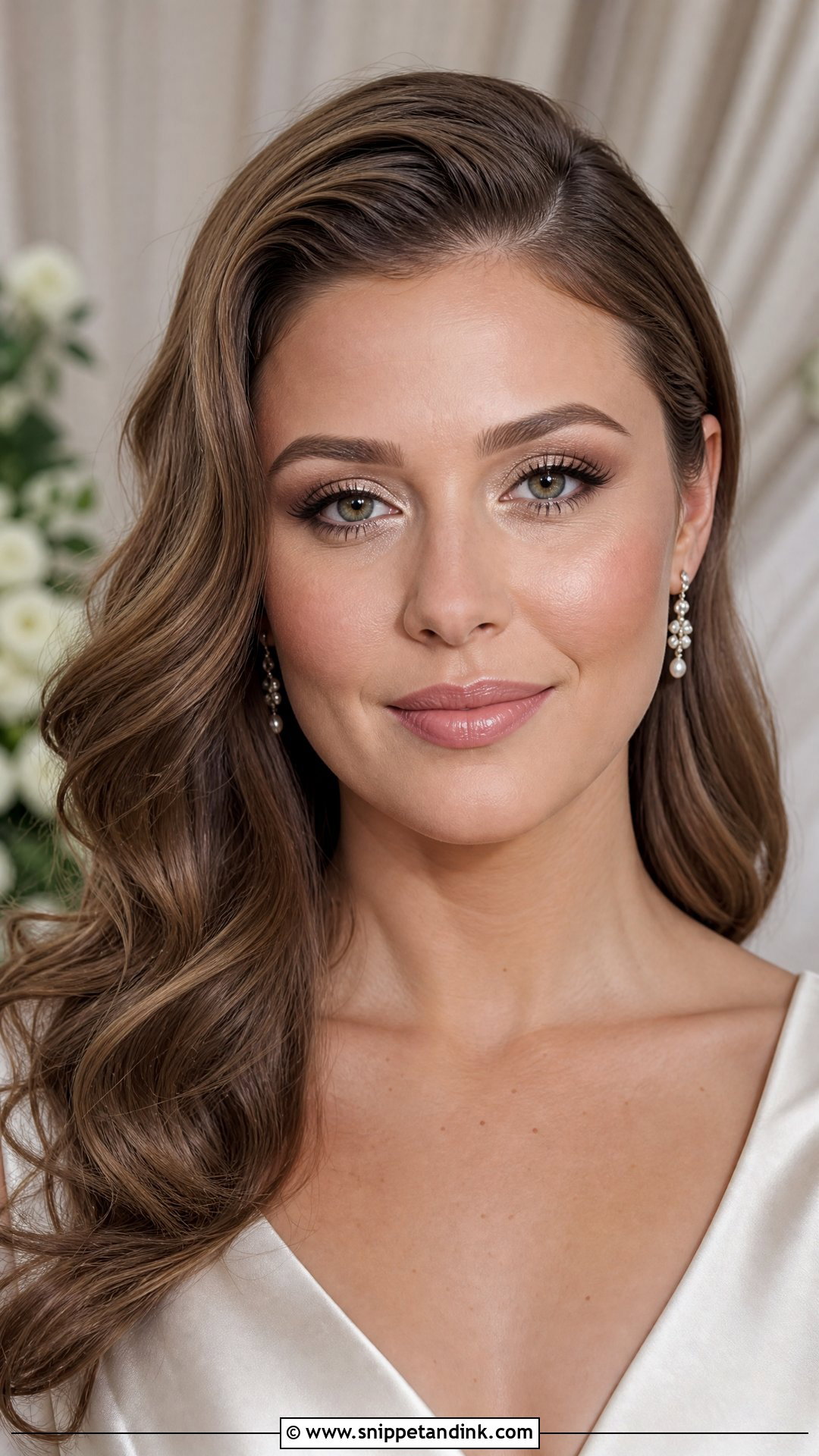 Champagne Wedding Makeup With Side Part Waves - Snippet and Ink - 20 Wedding Makeup and Hair Ideas
