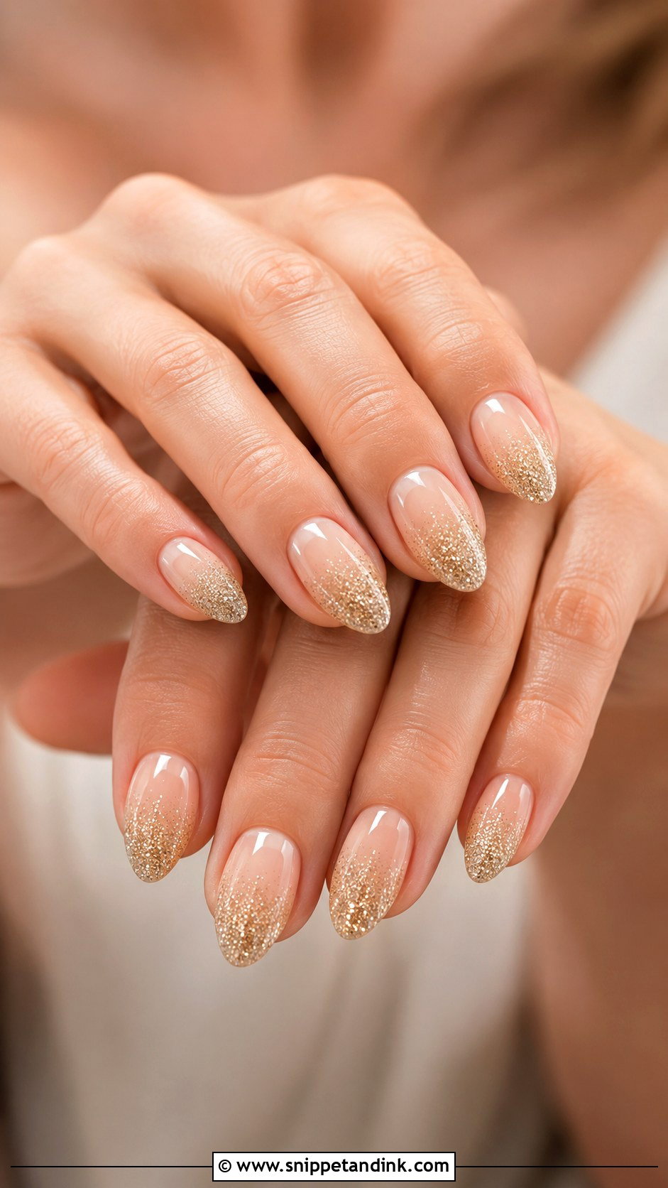 Champagne Wedding Nails With Gold Glitter Ombre - Snippet and Ink - 20 Wedding Nails Gold Accent