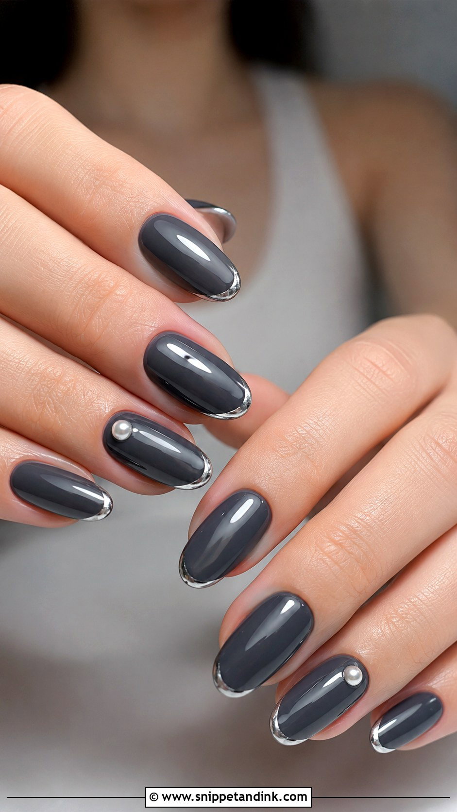 Charcoal Gray Bridal Nails - Snippet and Ink - 20 Dark Bridal Nails
