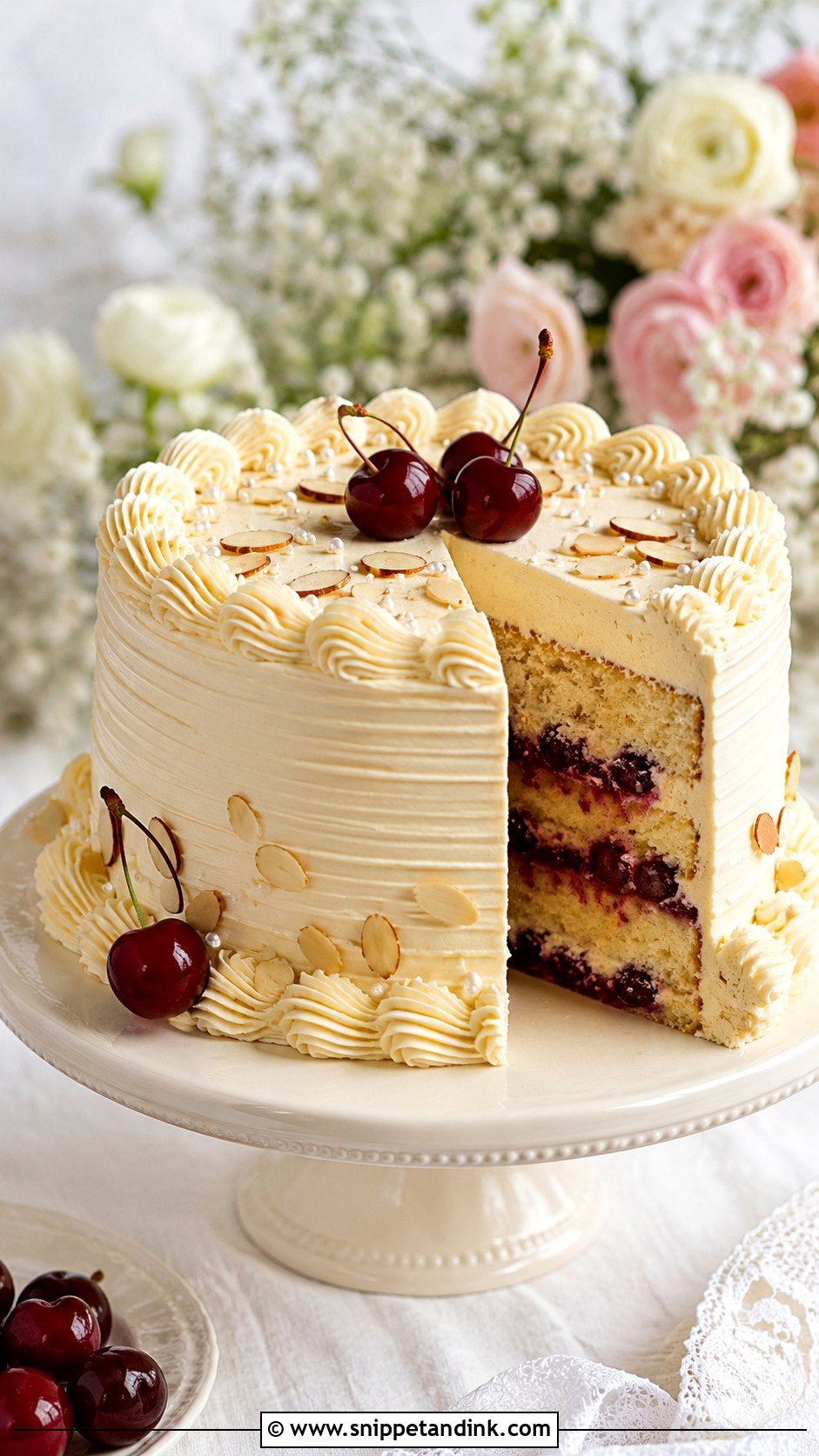 Cherry Almond Wedding Cake - Snippet and Ink - 25 Vintage Cherry Wedding Cake Ideas