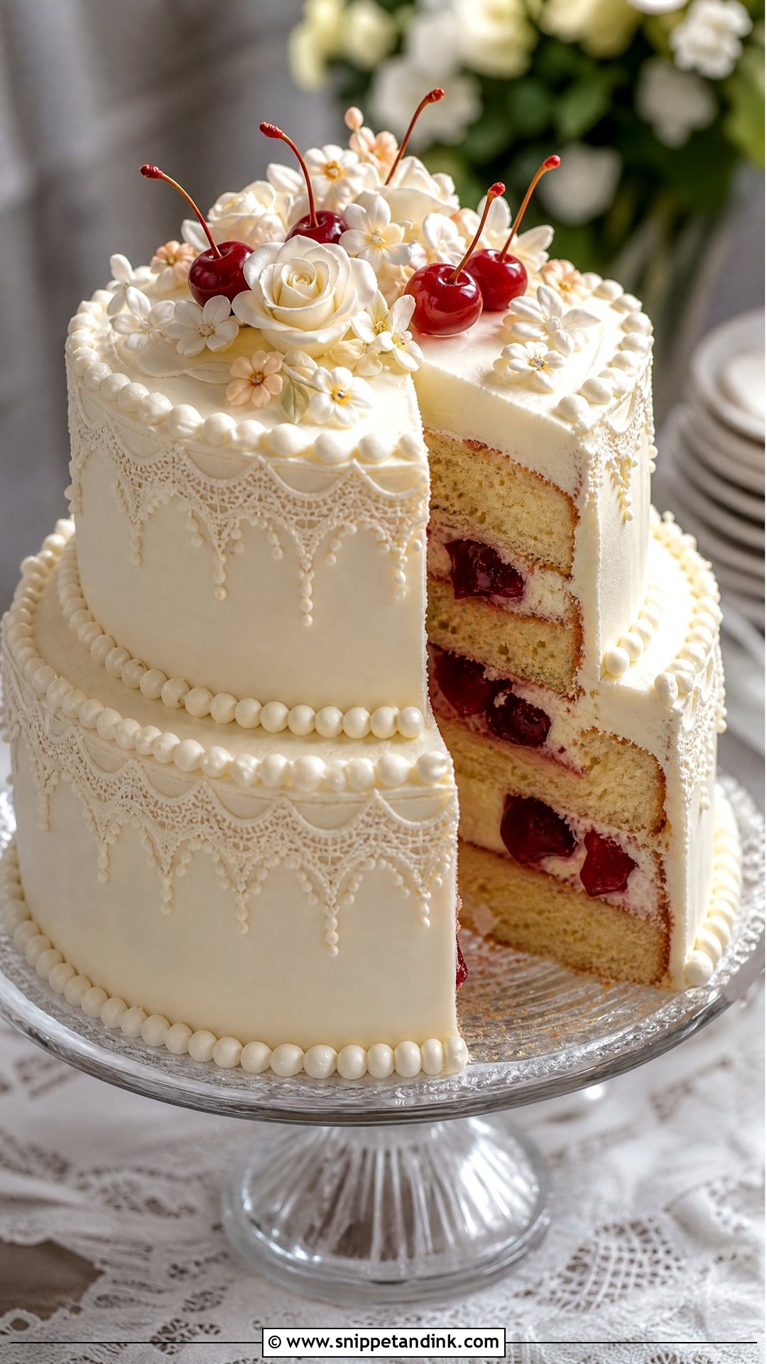 Cherry Almond Wedding Cake - Snippet and Ink - 25 Vintage Cherry Cake Ideas for Wedding