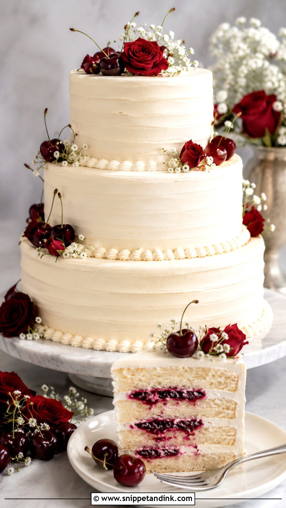 Cherry Amaretto Wedding Cake - Snippet and Ink - 20 Amaretto Wedding Cake Ideas