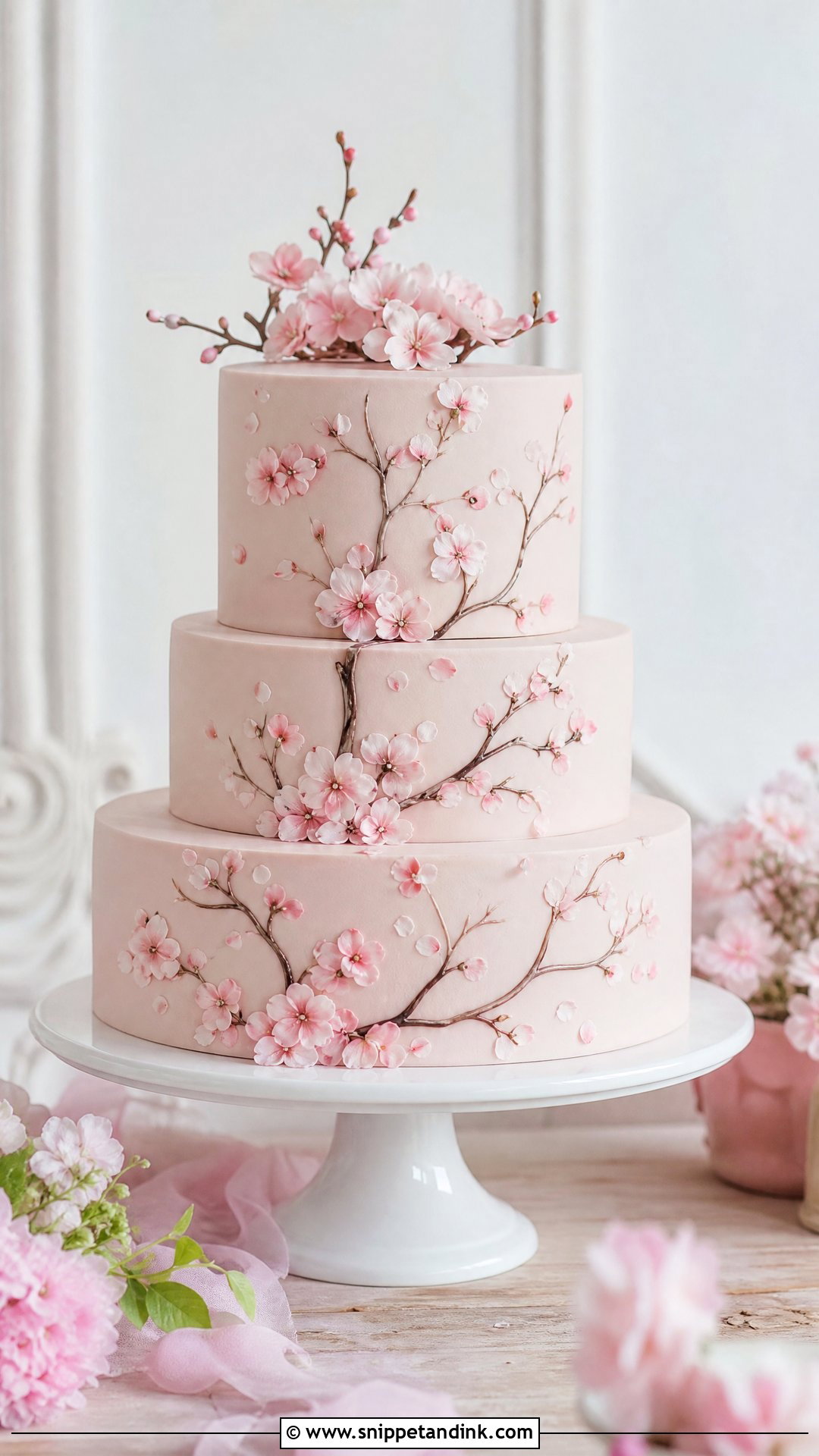 Cherry Blossom Wedding Cake - Snippet and Ink - 25 Flower Theme Cake Ideas for Wedding
