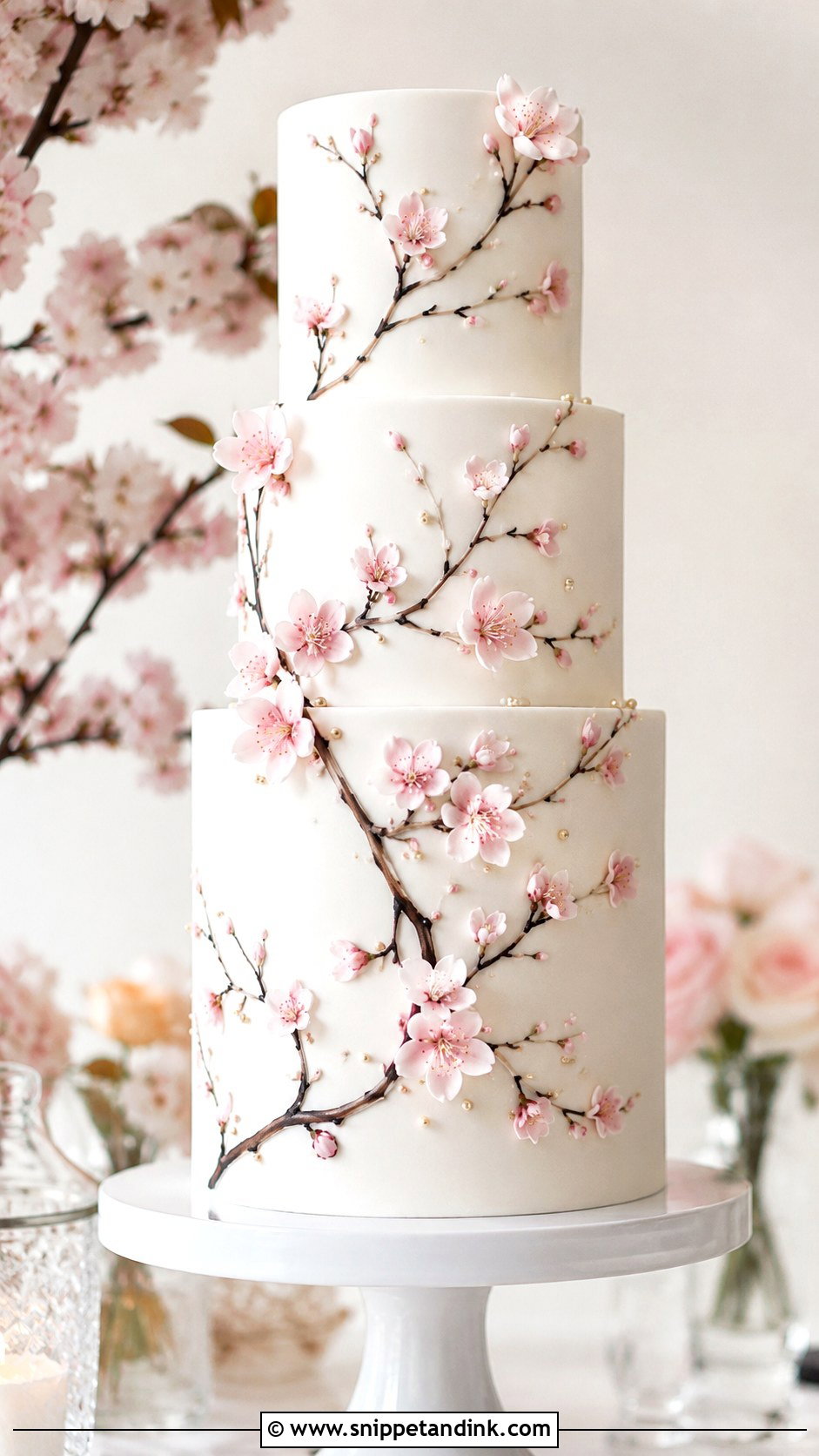 Cherry Blossom Wedding Cake - Snippet and Ink - 30 Spring Flowers Wedding Cake Ideas