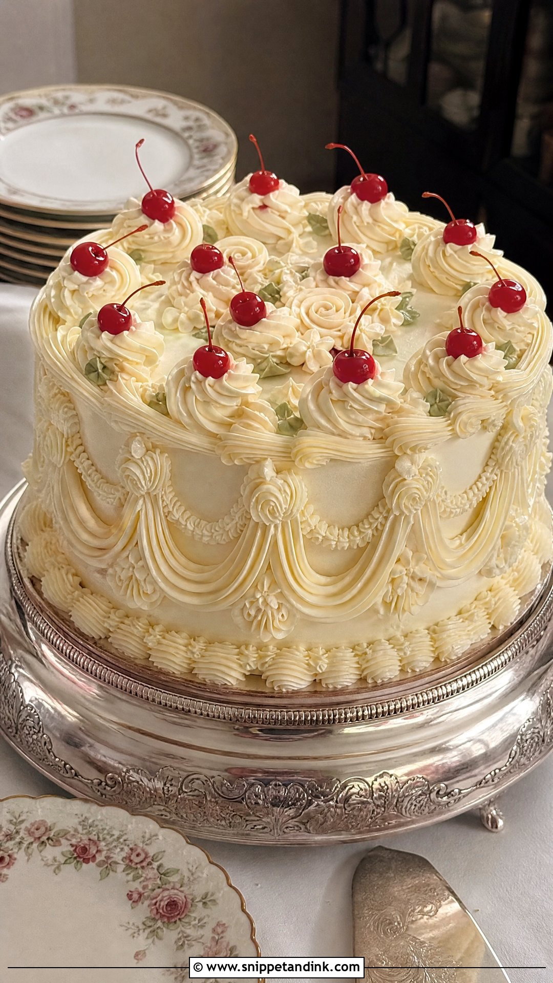 Cherry Cake With Buttercream Piping - Snippet and Ink - 25 Vintage Cherry Cake Ideas for Wedding