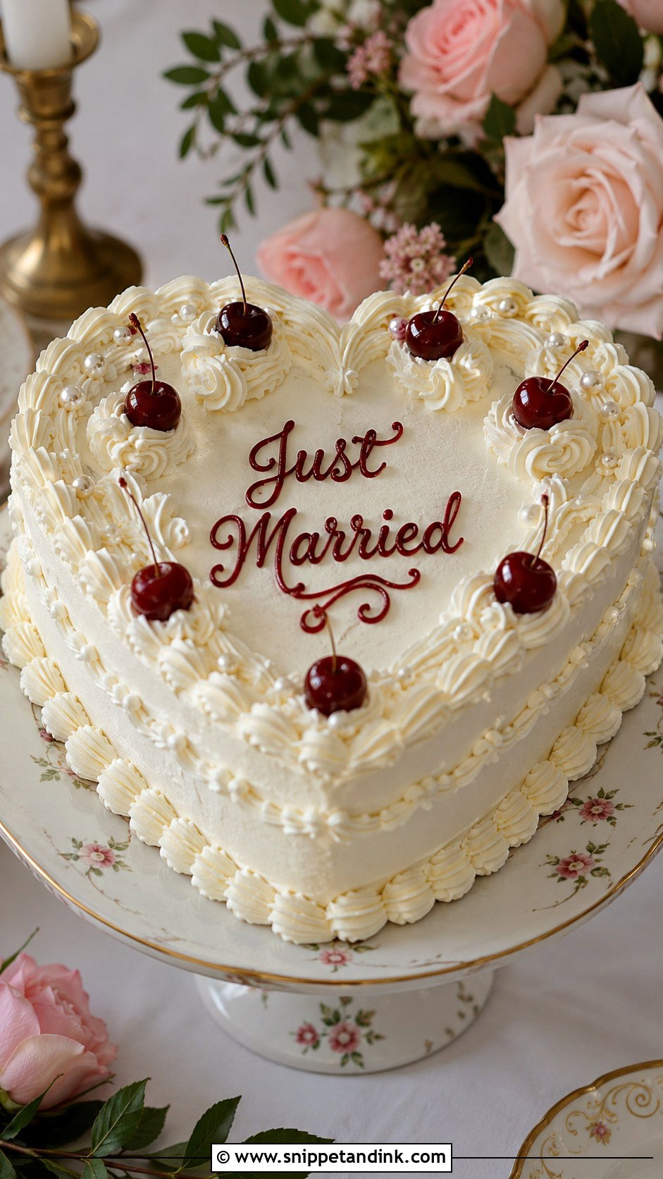 Cherry Cake With Piped Writing - Snippet and Ink - 25 Vintage Cherry Wedding Cake Ideas