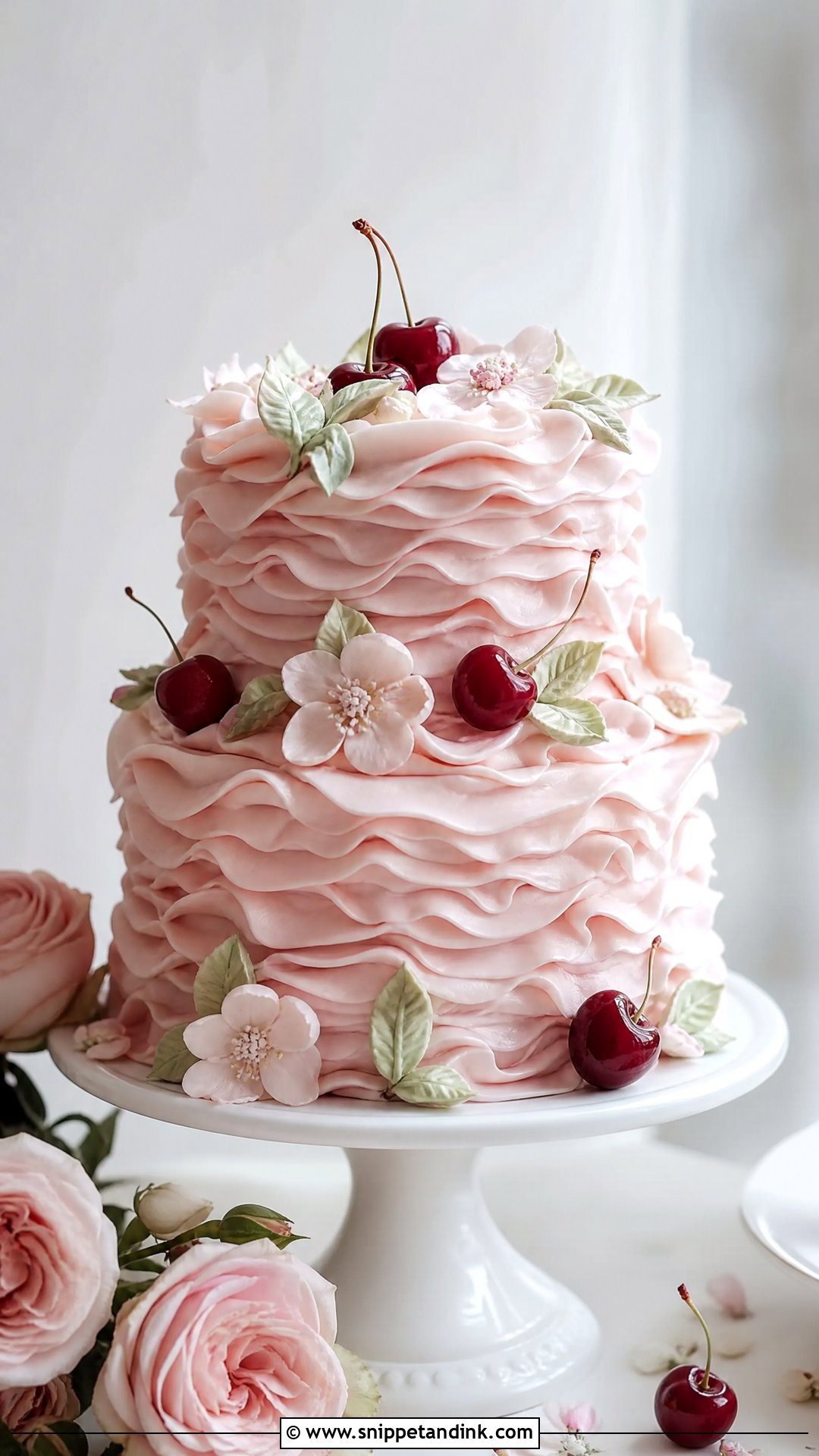 Cherry Cake With Ruffle Frosting - Snippet and Ink - 25 Vintage Cherry Cake Ideas for Wedding