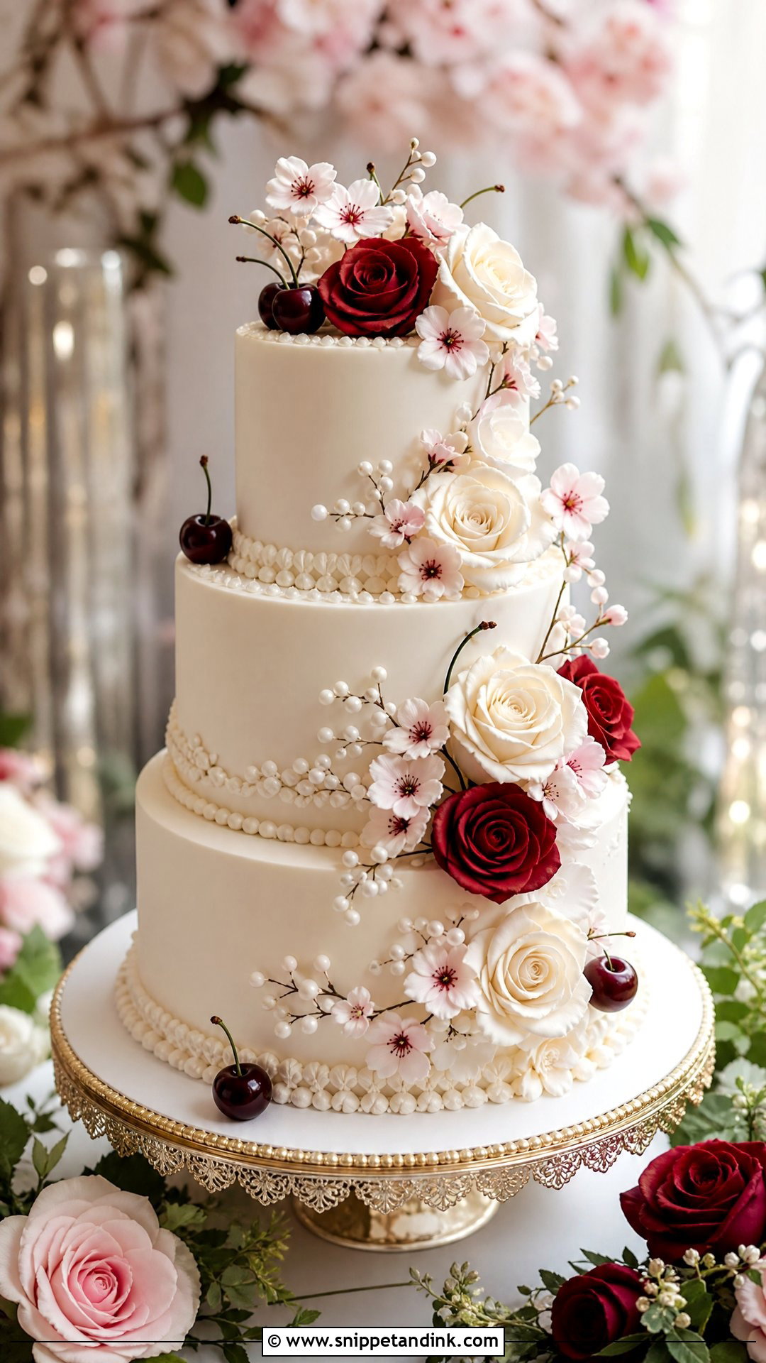 Cherry Cake With Sugar Flowers - Snippet and Ink - 25 Vintage Cherry Cake Ideas for Wedding