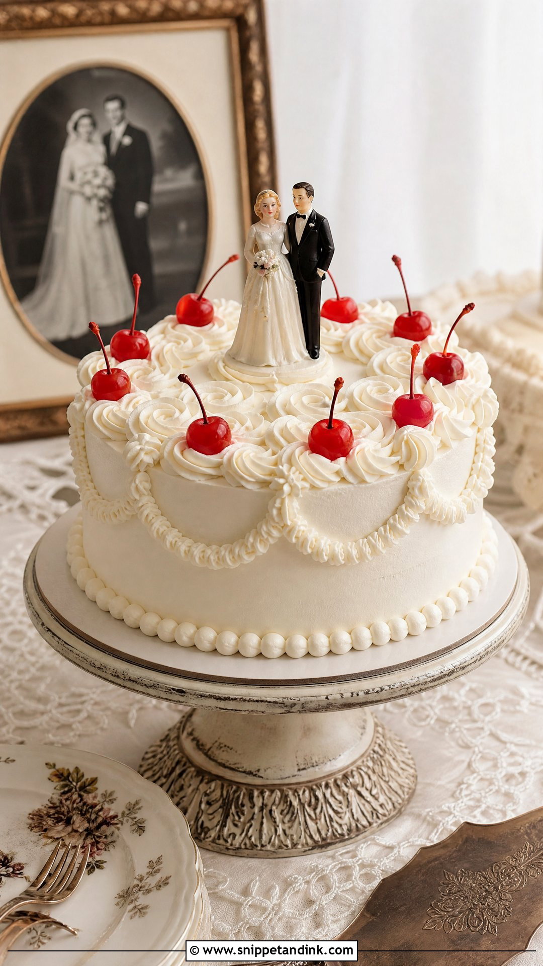 Cherry Cake With Vintage Cake Topper - Snippet and Ink - 25 Vintage Cherry Cake Ideas for Wedding
