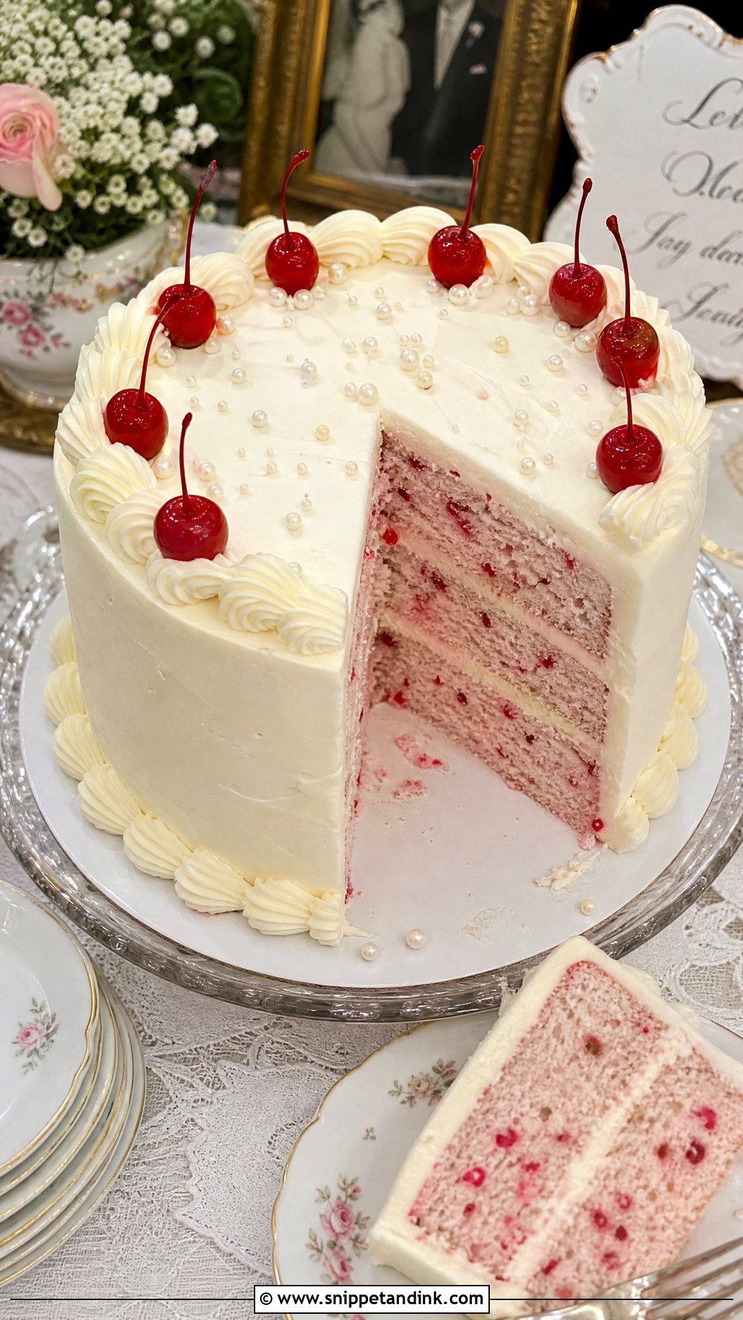 Cherry Chip Wedding Cake - Snippet and Ink - 25 Vintage Cherry Cake Ideas for Wedding